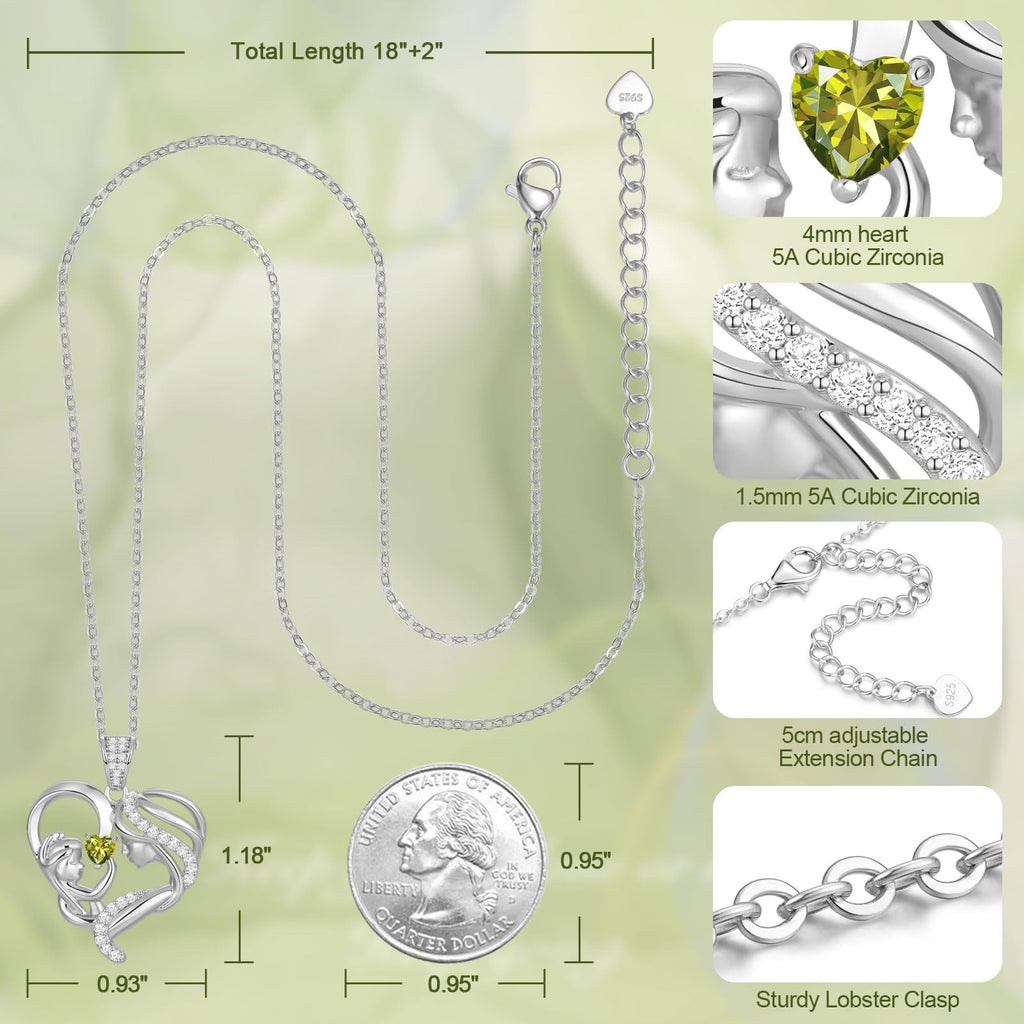 Mothers Day Gifts for Mom Wife Her Grandma, S925 Sterling Silver Birthstone Necklaces Jewelry for Women, Mother's Day Love Heart Pendant Necklace for Anniversary Birthday Christmas Day