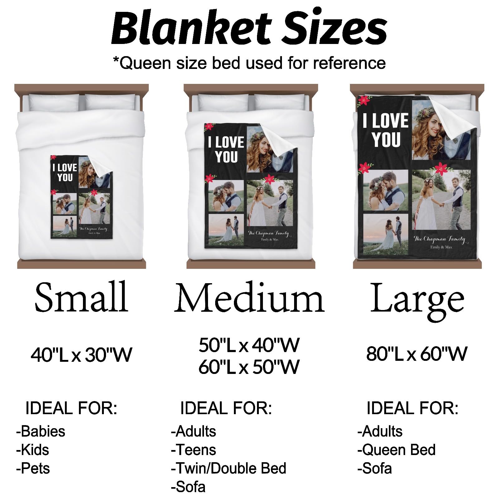 inkArts Custom Blanket Throws with Photos Text Personalized with Picture Customizable, Customize for Mom, Dad, Couple, Girlfriend, Boyfriend, Husband & Wife