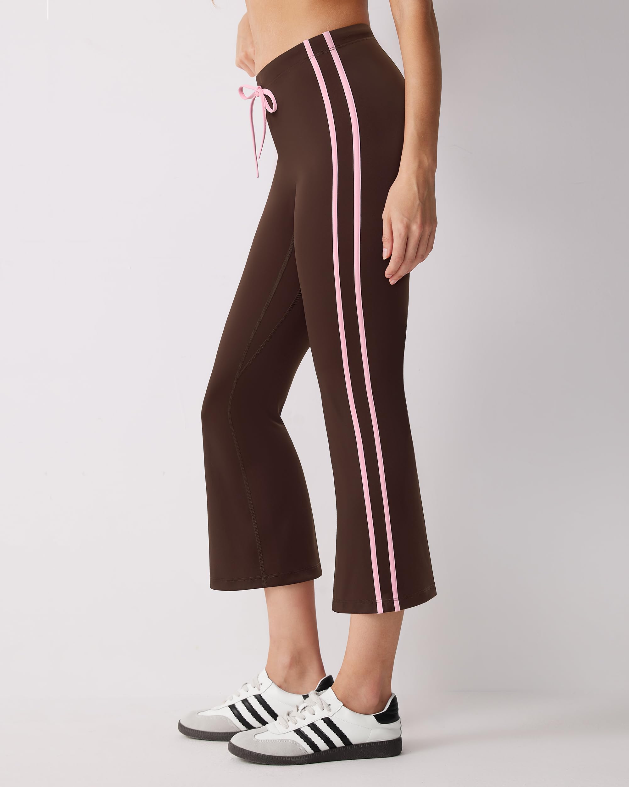 MOOSLOVER Women Flare Capri Yoga Pants High Waisted Side Stripe Drawstring Bootcut Flared Cropped Leggings