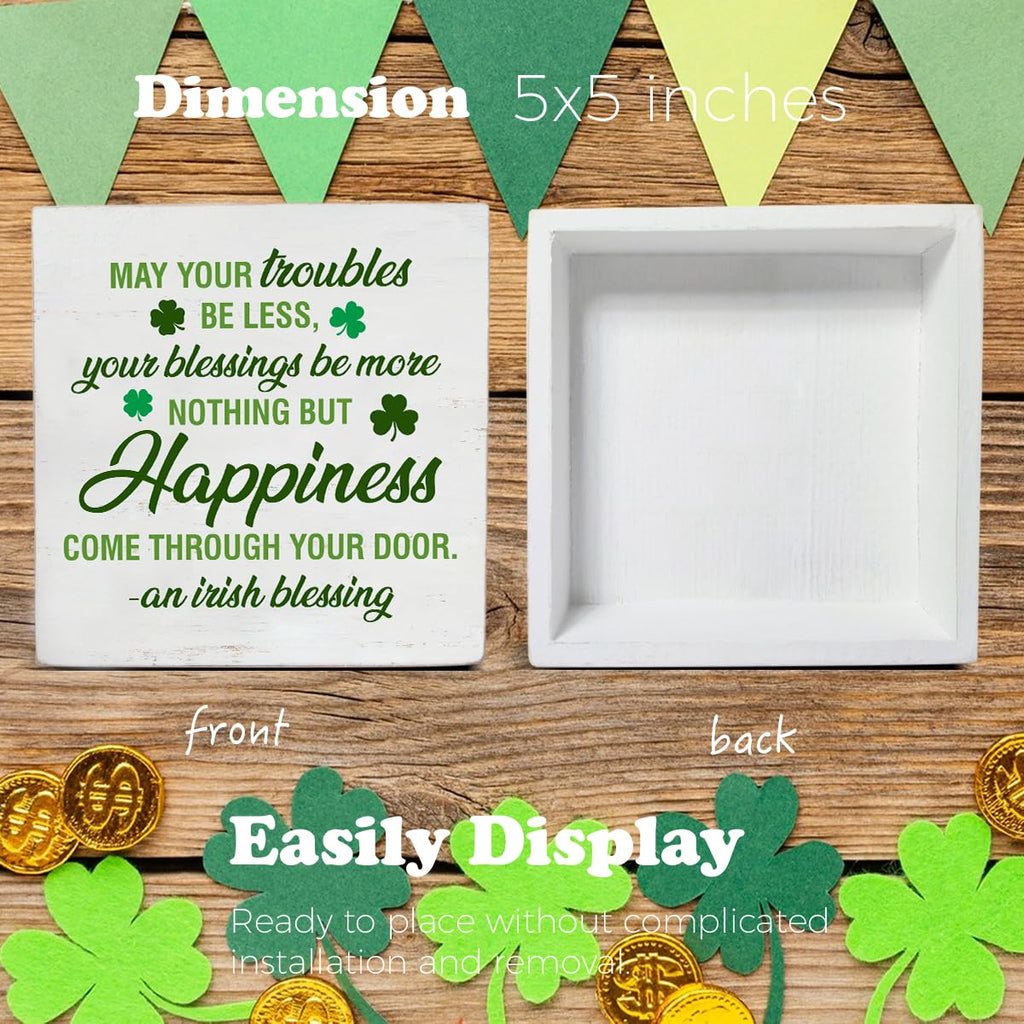 Dumyum St. Patrick's Day Decorative Sign, Wooden, 5 Inches x 5 Inches, Green, Rustic, Tabletop or Wall Mount