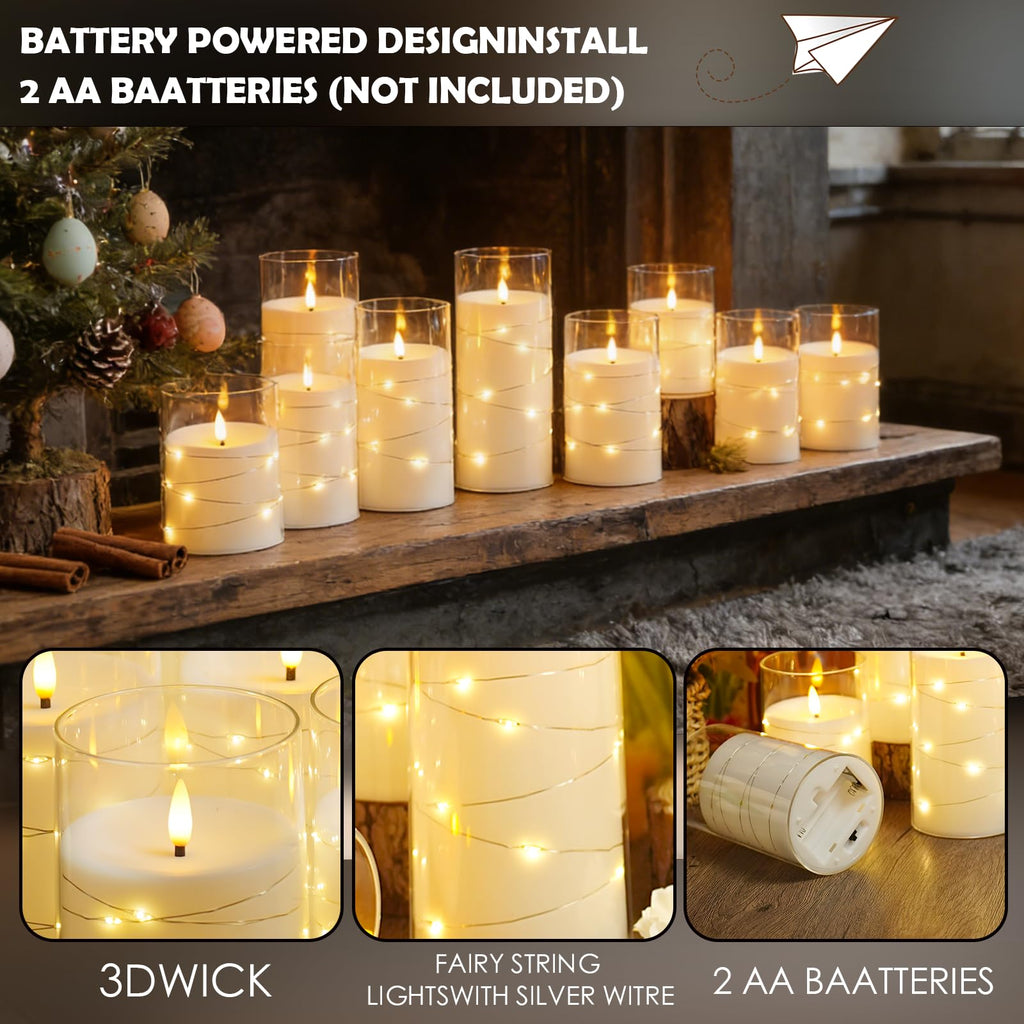 kakoya Flameless LED Candles with Timer 5 Pc Flickering Flameless Candles for Romantic Ambiance and Home Decoration Stable Acrylic Shell,with Embedded Star String，Battery Operated Candles（Red）
