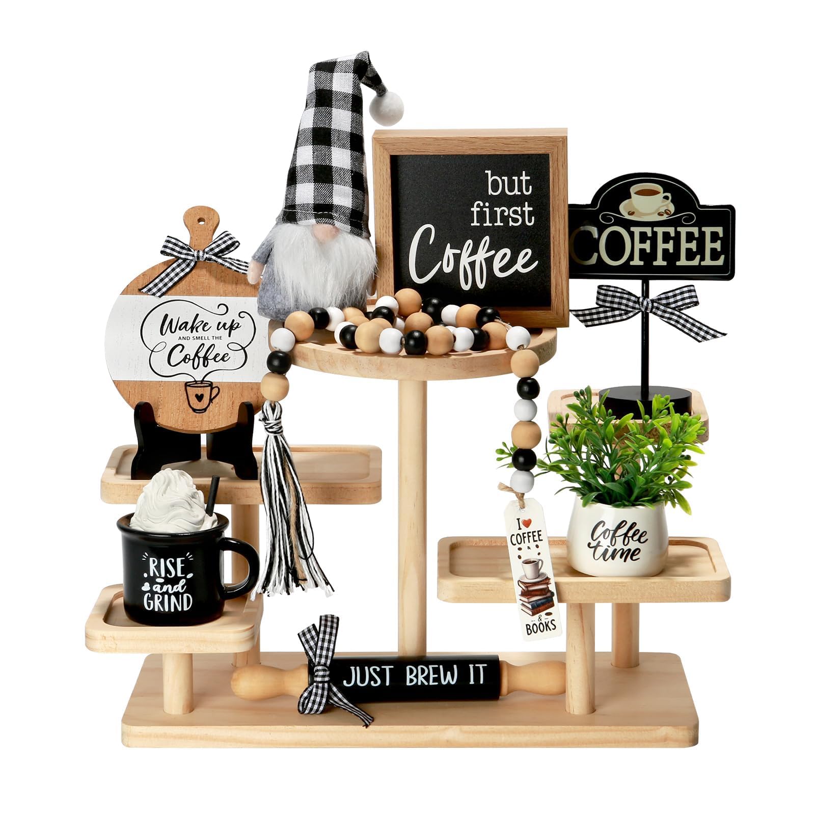Christmas Decorations 8 PCS Tiered Tray Decor Set, Cute Tabletop Christmas Decor for Home Office Shelf Mantel Coffee Bar Xmas Table Centerpieces Tray Objects Holiday Decoration Set