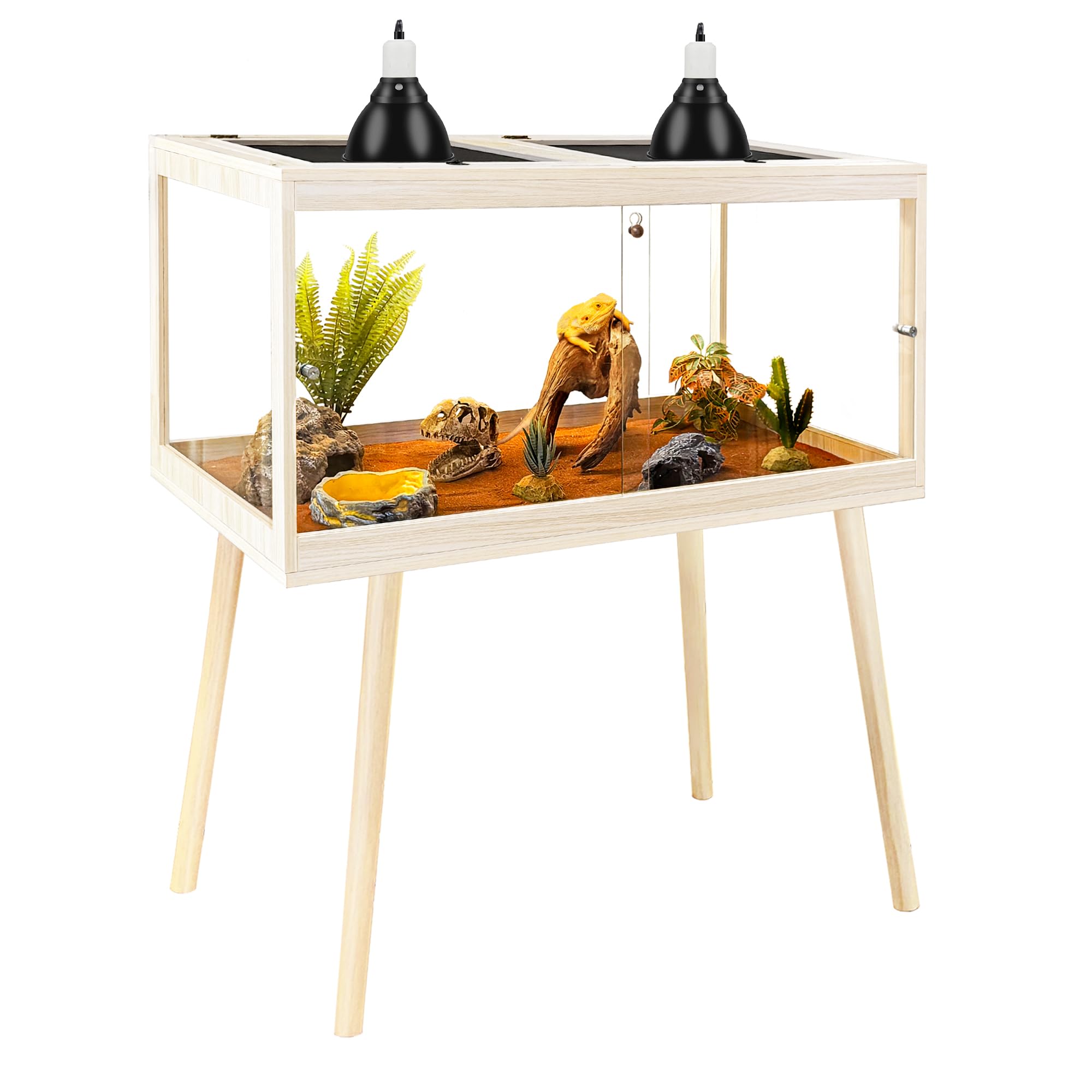 PROLEE Reptile Enclosure with Leg, 35 Gallons Bearded Dragon Tank, Tempered Glass Lizard Tank with Metal Mesh Tops and Lockable Door, Spacious Reptile Habitat for Snake,Lizard (Oak)