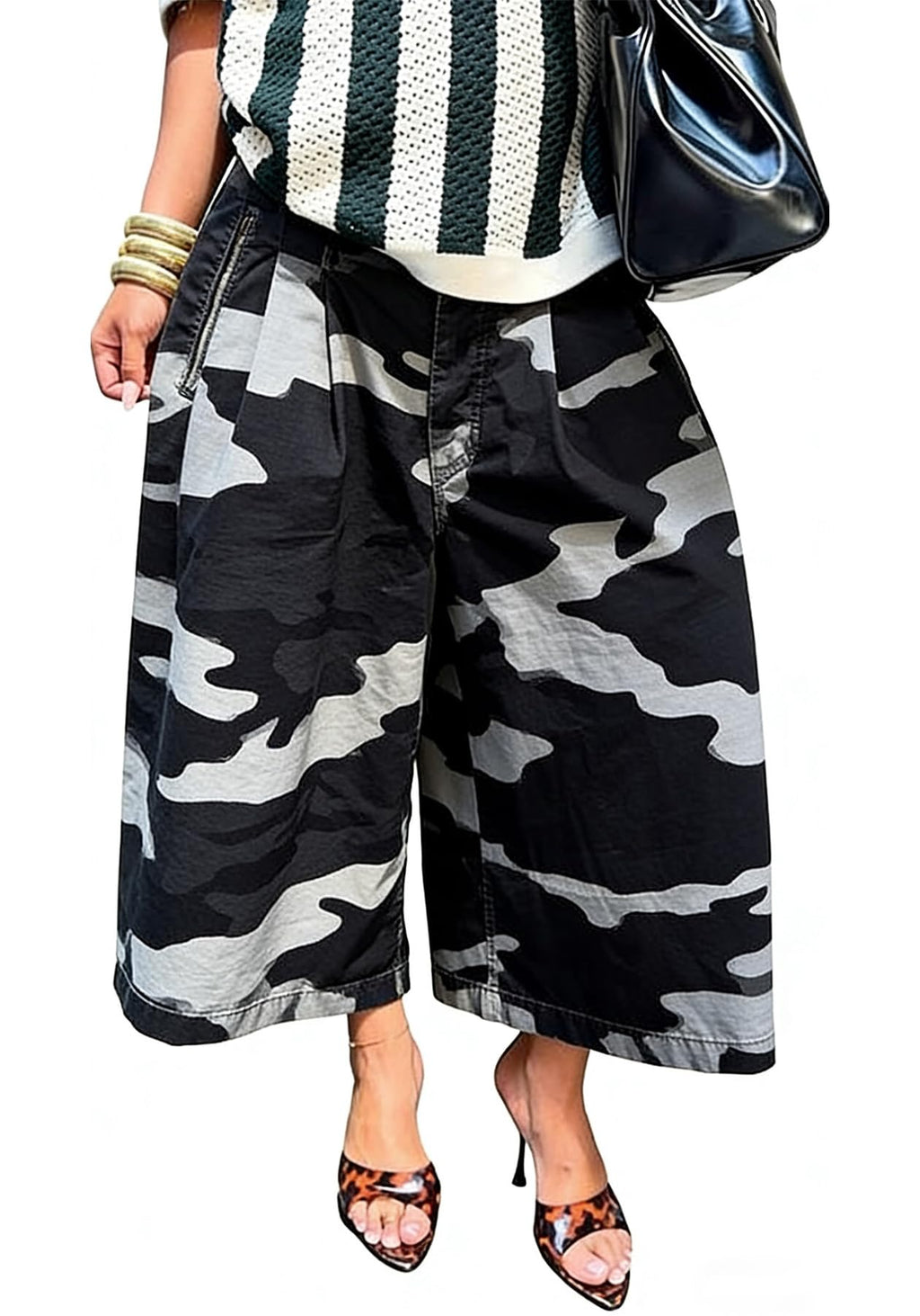 Unybwonn Women Baggy Cargo Jeans Camo Army Fatigue Wide Leg Harem Cropped Denim Pants Plus Size Camouflage Jean Trousers