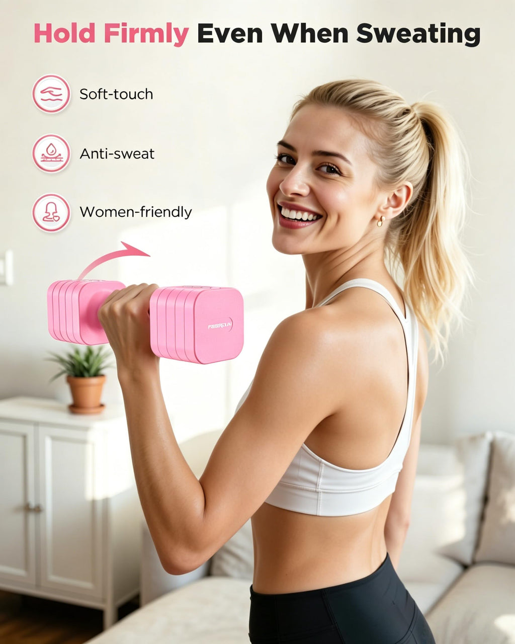 FEIERDUN DB3 5-in-1 Adjustable Dumbbell Set, 6LB/10LB Pair Adjustable Weights for Women at Home, Dual Locking Stable Hand Weights with TPU Soft Handle, Home Gym, Rehab, Pilates, Yoga, Strength Training