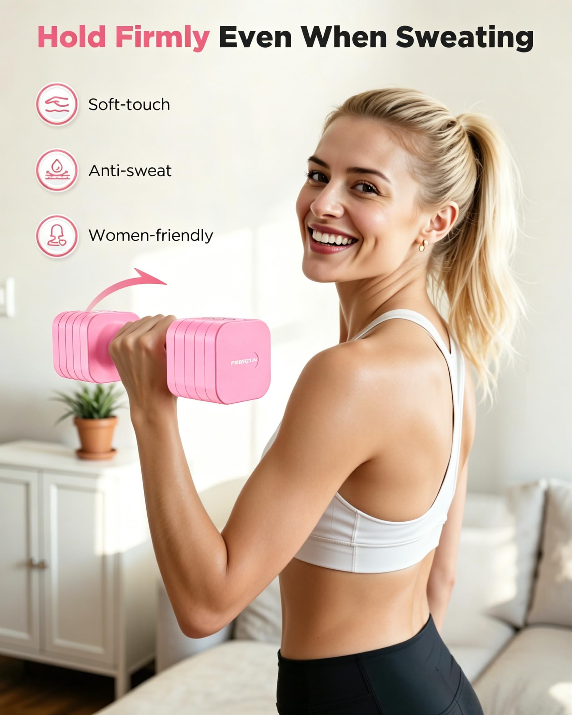 FEIERDUN DB3 5-in-1 Adjustable Dumbbell Set, 6LB/10LB Pair Adjustable Weights for Women at Home, Dual Locking Stable Hand Weights with TPU Soft Handle, Home Gym, Rehab, Pilates, Yoga, Strength Training