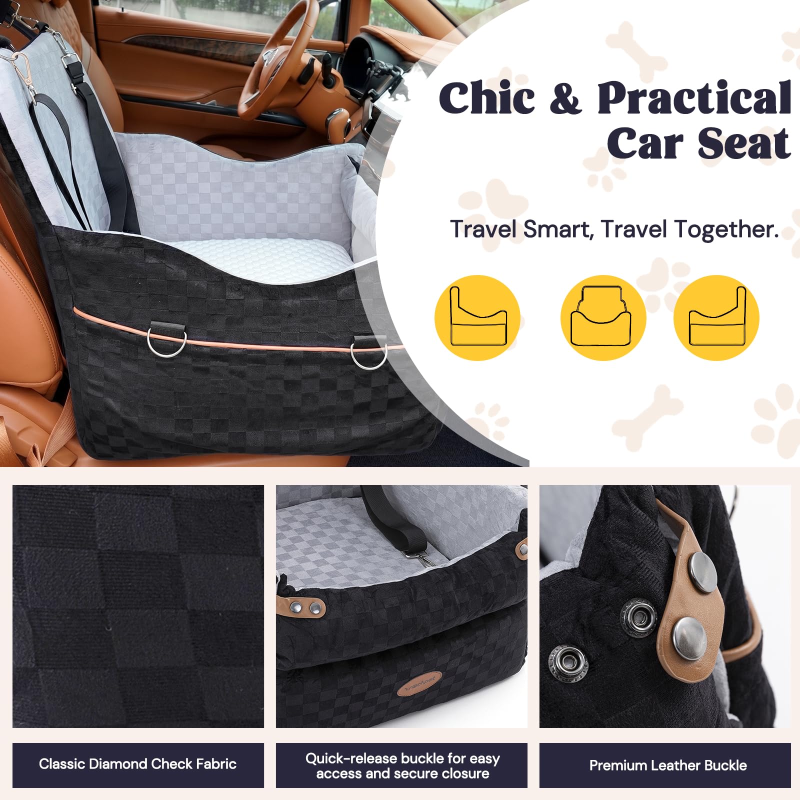 WOOCHPET Dog Car Seat for Small Pets Sturdy Puppy Booster Bed with Elevated Window View Washable Travel Carrier up to 35 Lbs