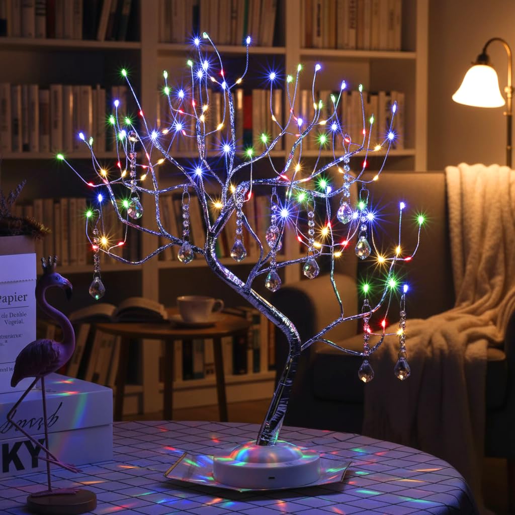 FuChsun Tabletop Bonsai Tree Light 108 LED Fairy Artificial Tree Lamp fot Room Party Home Centerpieces Decoration, Battery/USB Operated (Galaxy Glow Silver Branch)