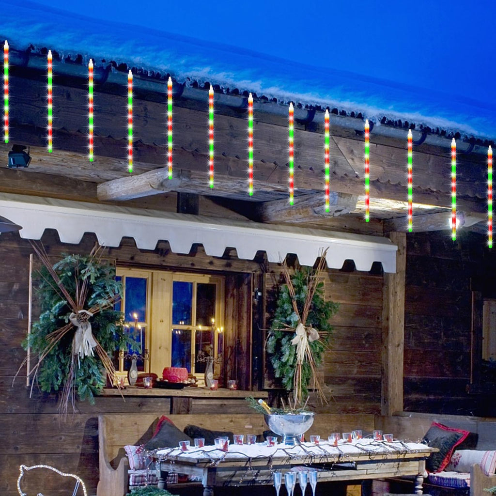 Meteor Outdoor Icicle Lights - 12 Inch, 288 LED, Snow Falling, Connectable, Red & Green, Xmas Wedding Party Tree Decor