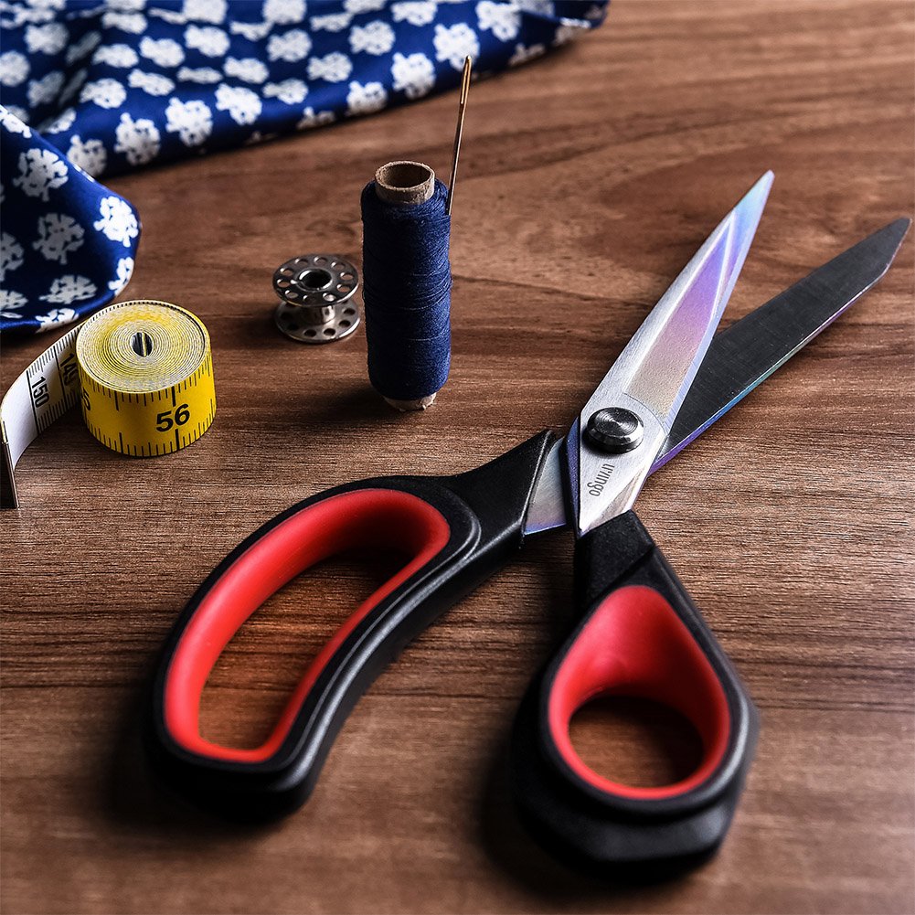 LIVINGO Premium Tailor Scissors Heavy Duty Multi-Purpose Titanium Coating Forged Stainless Steel Sewing Fabric Leather Dressmaking Comfort Grip Shears Professional Crafting (9.5 INCH)