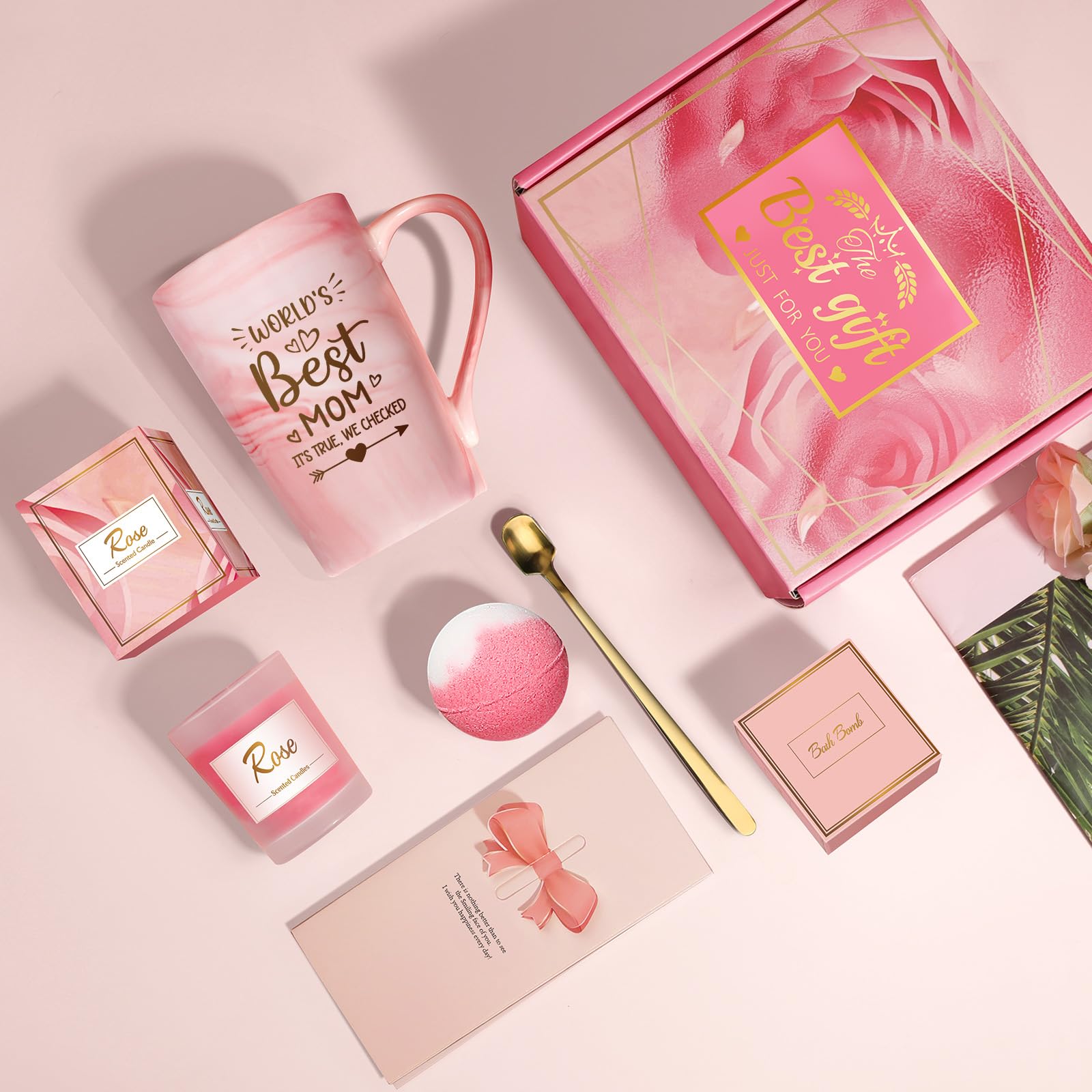 Birthday Gifts for Women, Mom, Sister, Friend: Unique Pink Self Care Spa Relaxation Baskets Set, Mothers Day, Christmas, Valentines, Holiday, Gift for Her, Girlfriend, Grandma, Wife, Bestie, Coworker