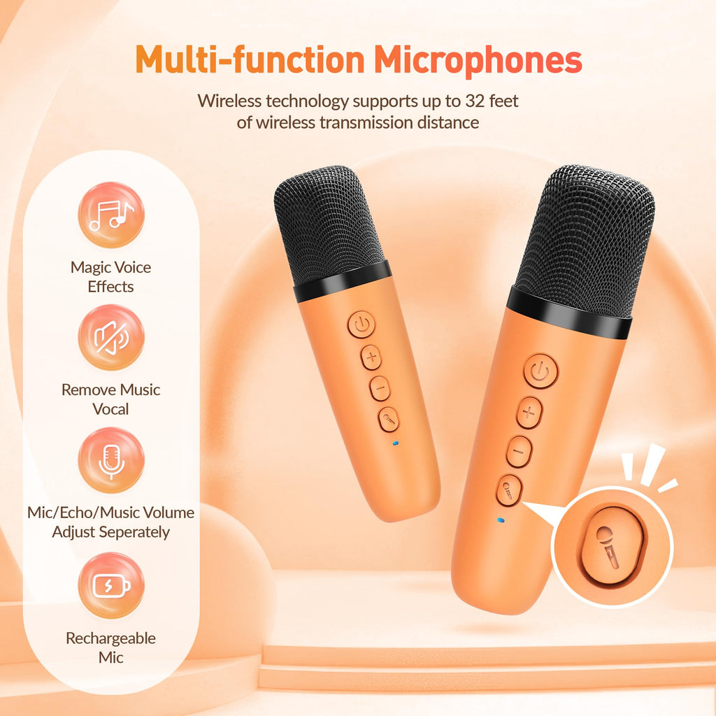 Mini Karaoke Machine, Portable Bluetooth Karaoke Speaker with 2 Wireless Microphones and Party Lights for Kids and Adults, Birthday Gifts for Girls Boys Family Home Party