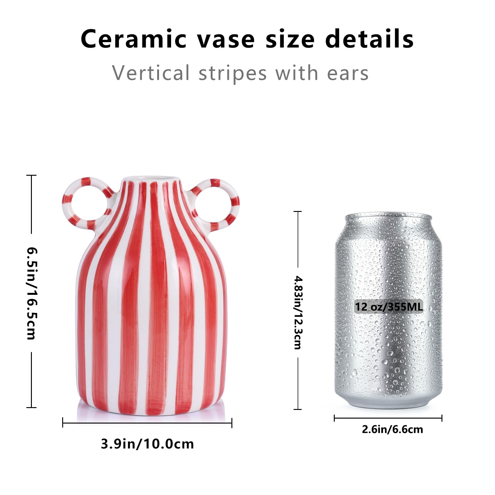 LCCCK Red and White Ceramic Vase, Mid Century Modern Striped Small Vases for Flower&Pampas Grass Centerpiece, Red White Checkered Vase for Dining Table Kitchen Tabletop Minimalist Decorative