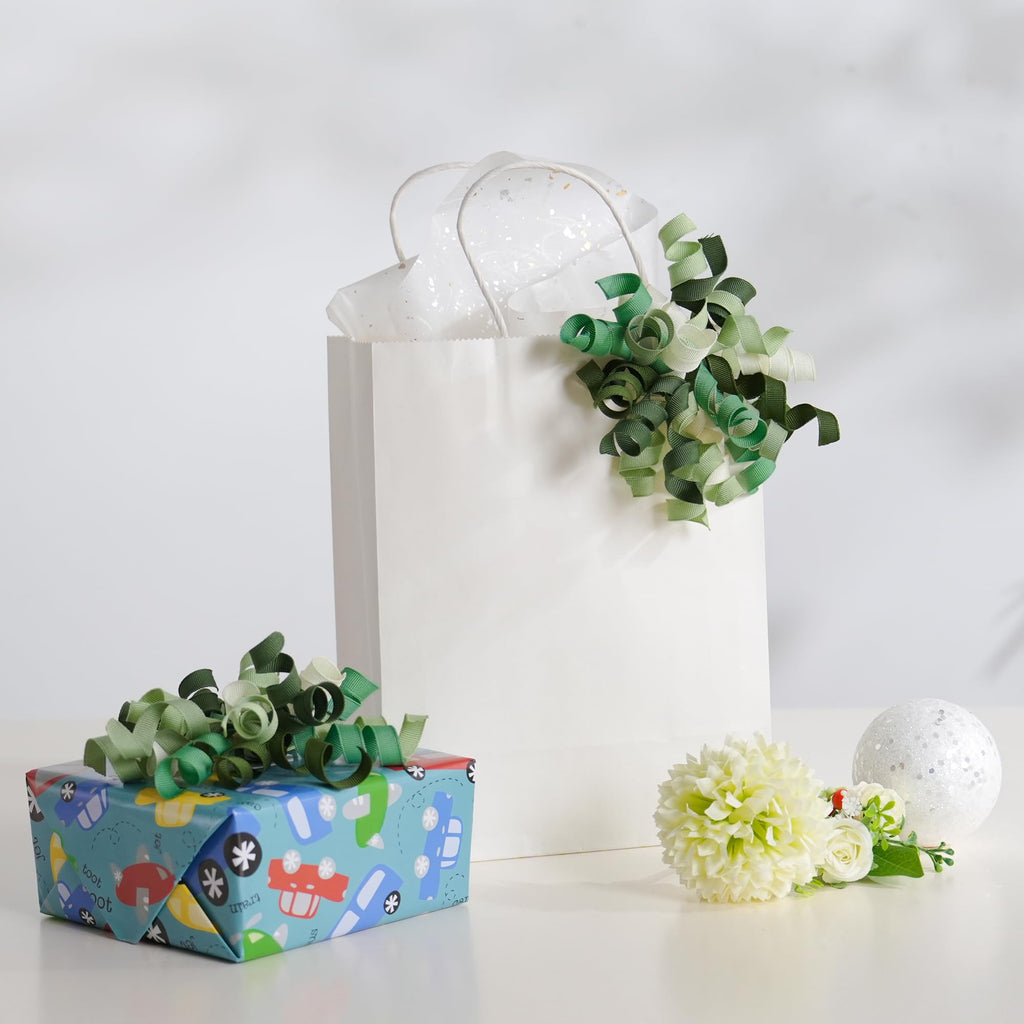 HUIHUANG Green Curly Gift Bows Self Adhesive Sage Green Burst Gift Bow for Gift Wrapping, Birthday, Wedding Baby Shower Party Favors, Wine Bottle, Treat Bags- 6 Counts