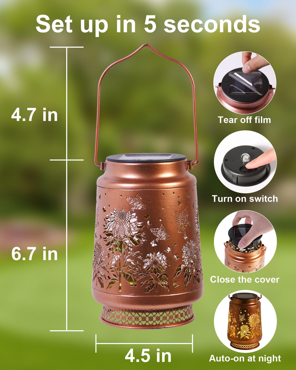Solar Lanterns Outdoor Waterproof Hummingbird Elegant Garden Decor Birthday Gifts for Women Mom Grandma Sister Metal Hanging Solar Lights Outside Gardening Decorations for Backyard, Patio, Lawn, Porch