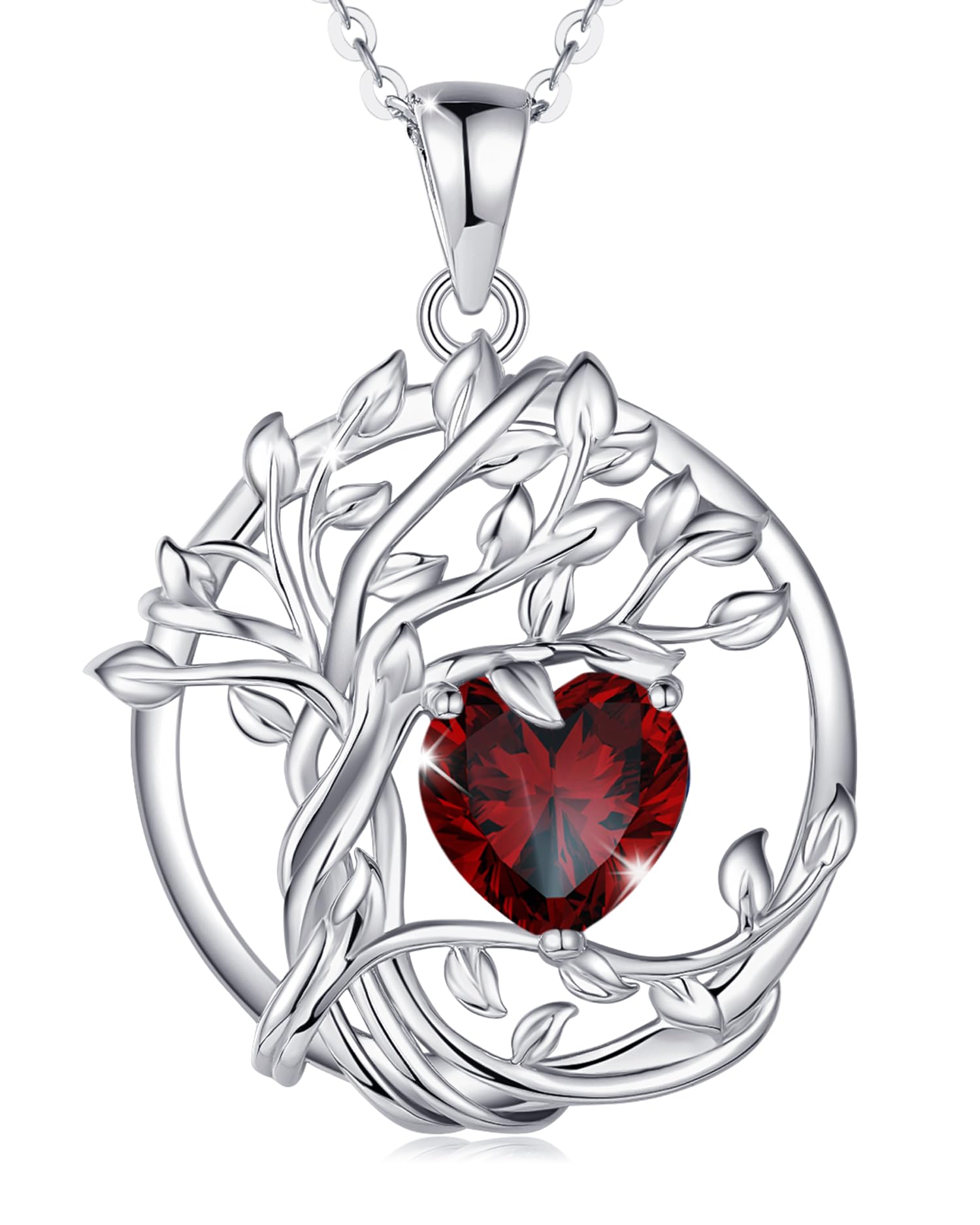 FANCIME Tree of life Birthstone necklace Sterling Silver Pendant Birthstone Necklace Gemstone Anniversary Birthday Jewelry Mothers Day Gifts for Mom Her Wife