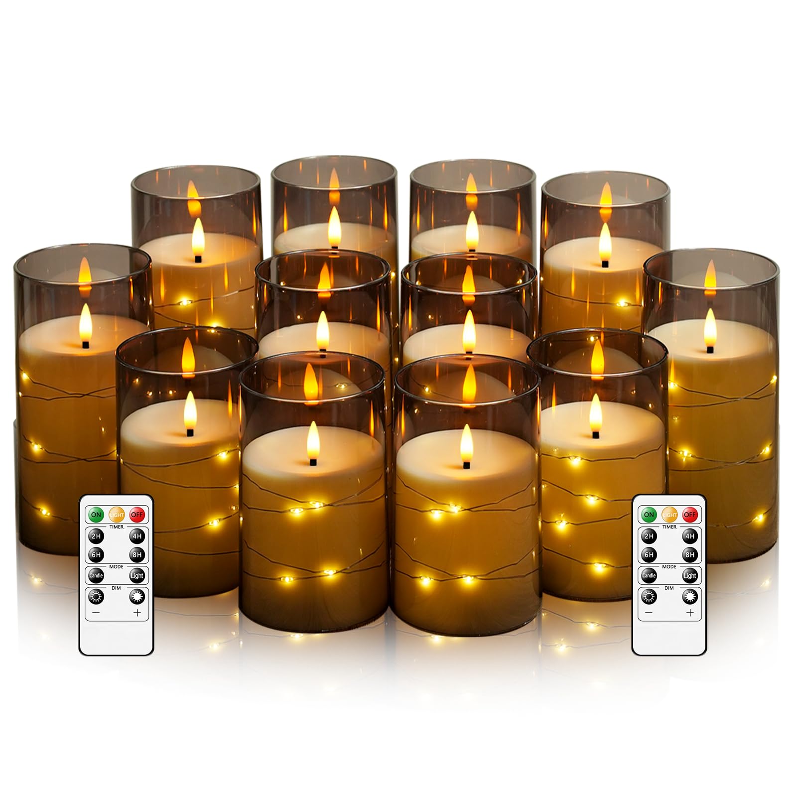kakoya Flameless LED Candles with Timer 5 Pc Flickering Flameless Candles for Romantic Ambiance and Home Decoration Stable Acrylic Shell,with Embedded Star String，Battery Operated Candles（Red）