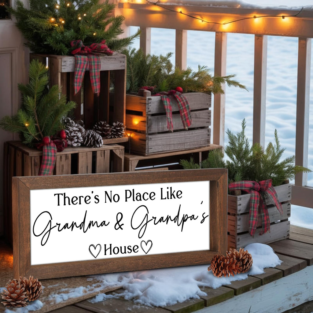 Yousoontic Grandparents Gift from Grandkids There's No Place Like Grandma & Grandpa's House Wooden Sign Farmhouse Home Decor for Birthday Christmas Thanksgiving Gift(Dark Brown,11.8 Inch)