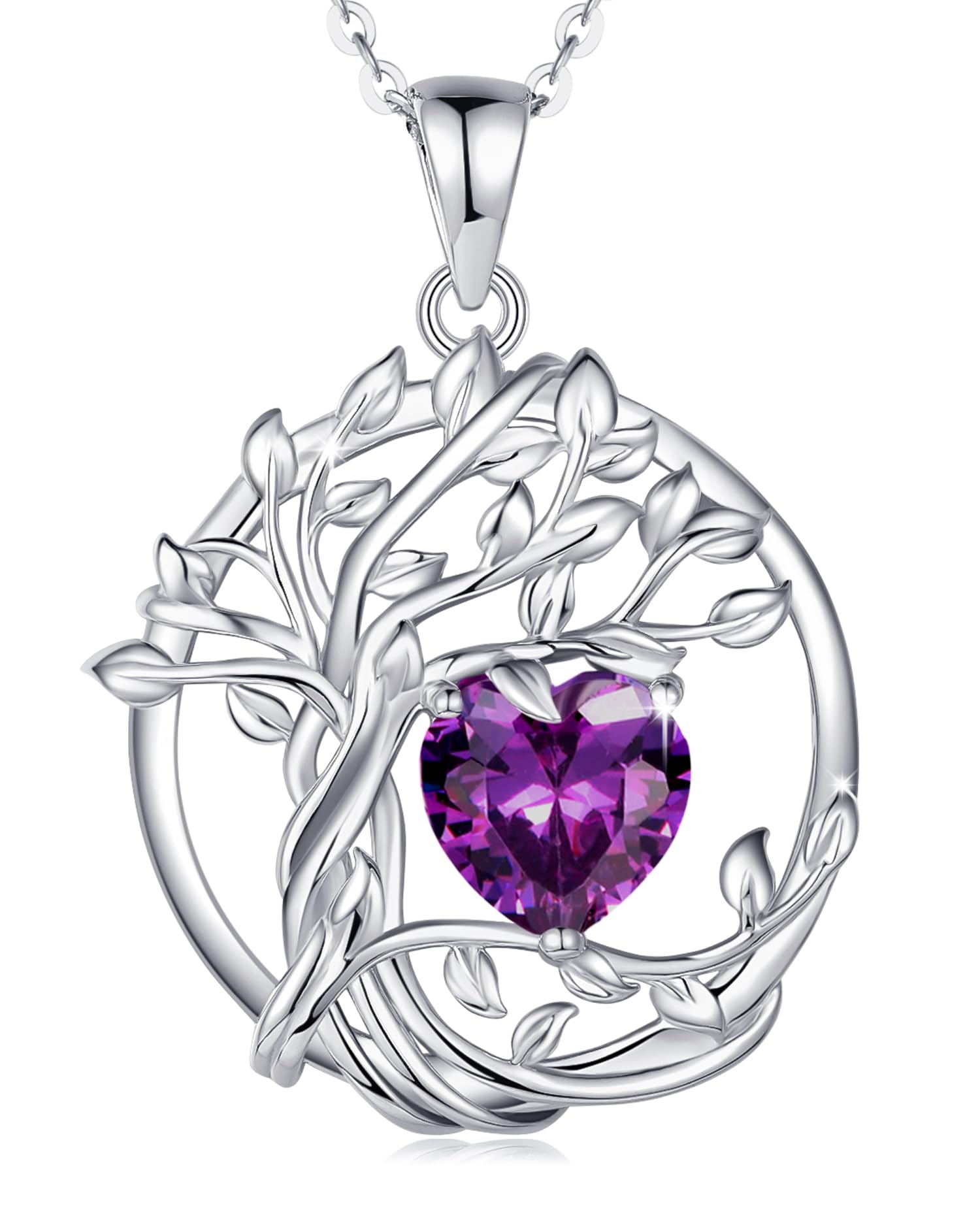 FANCIME Tree of life Birthstone necklace Sterling Silver Pendant Birthstone Necklace Gemstone Anniversary Birthday Jewelry Mothers Day Gifts for Mom Her Wife