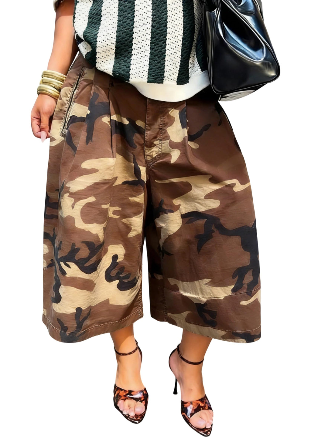Unybwonn Women Baggy Cargo Jeans Camo Army Fatigue Wide Leg Harem Cropped Denim Pants Plus Size Camouflage Jean Trousers
