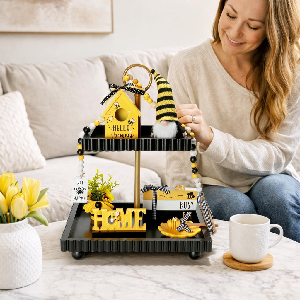 Christmas Decorations 8 PCS Tiered Tray Decor Set, Cute Tabletop Christmas Decor for Home Office Shelf Mantel Coffee Bar Xmas Table Centerpieces Tray Objects Holiday Decoration Set