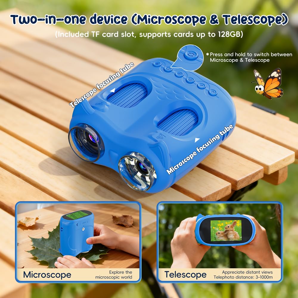 2-in-1 Kids Microscope Telescope, Temodu 2.0" 1000X Digital Microscope for Kids, HD Portable Education Telescope for Kids Birthday Festival Gift, Science Fun Toys for Children Age 4-12 (Yellow)