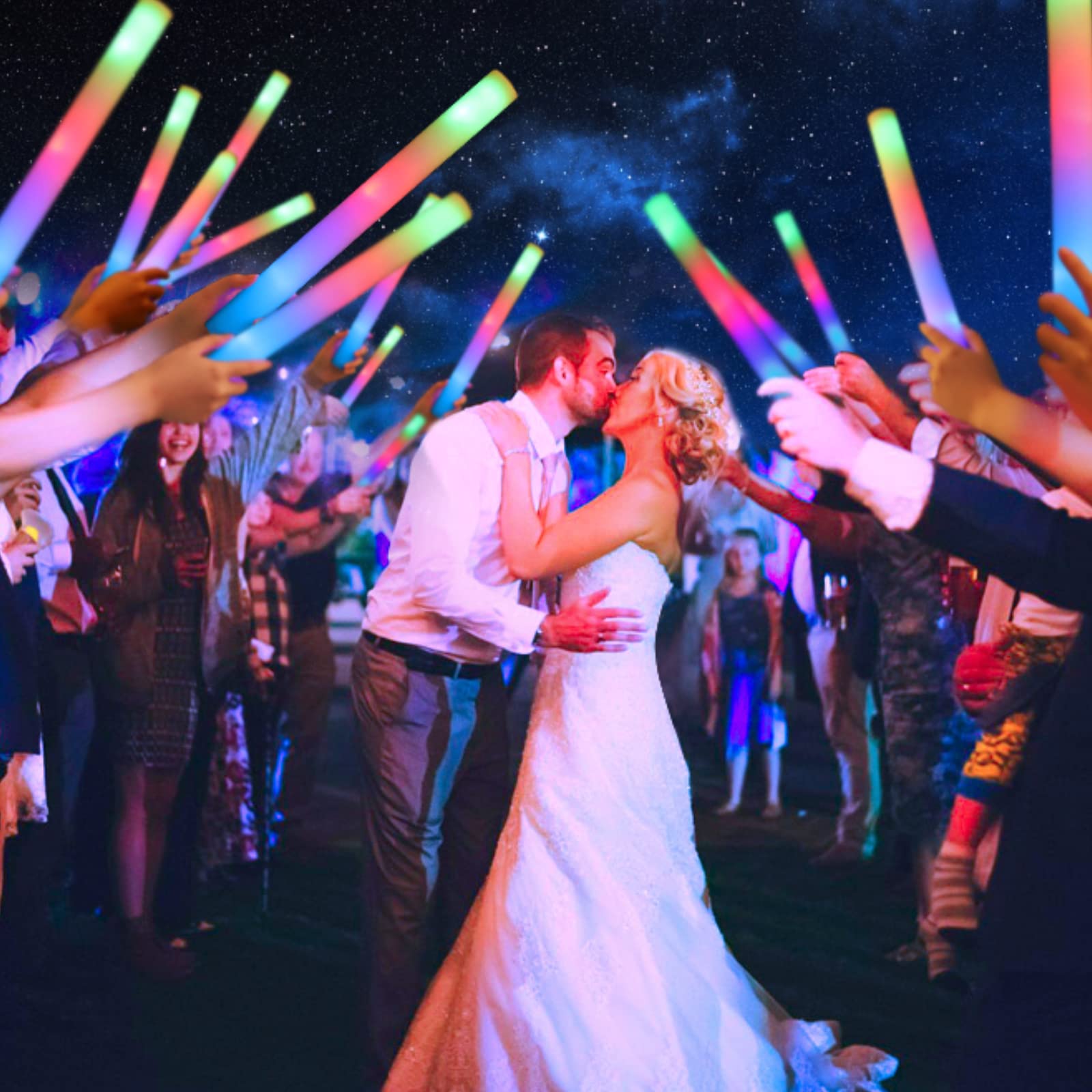 HONLYNE 120 PCS Foam Glow Sticks with 3 Modes Colorful Flashing, LED Light Sticks, Glow in the Dark Party Suppliesfor Wedding, Raves, New Year Carnival