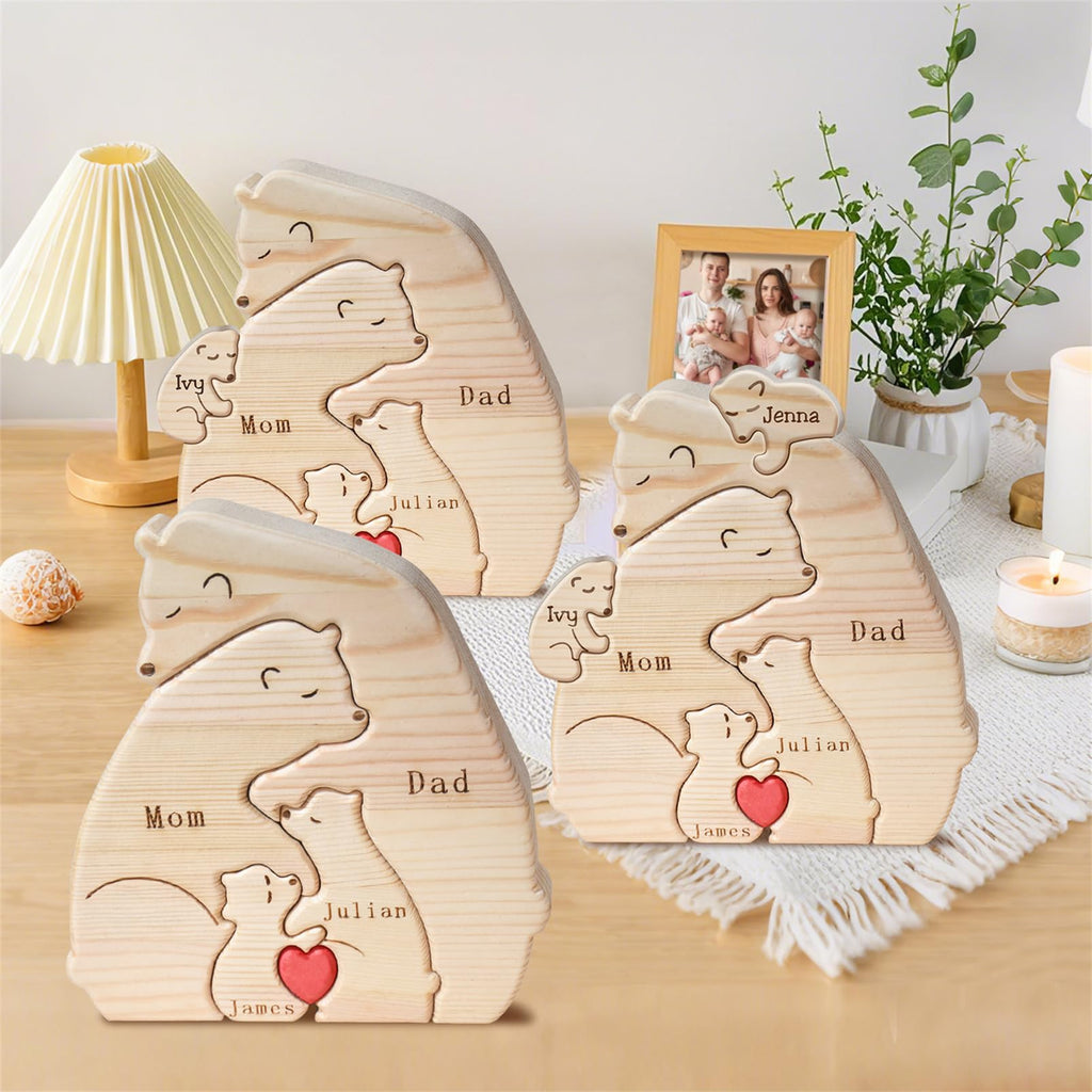 Personalized Family Name Puzzle with 2-8 Names Custom Wooden Bear Puzzle with Names Customized Wooden Puzzle Gifts for Christmas (Bear)
