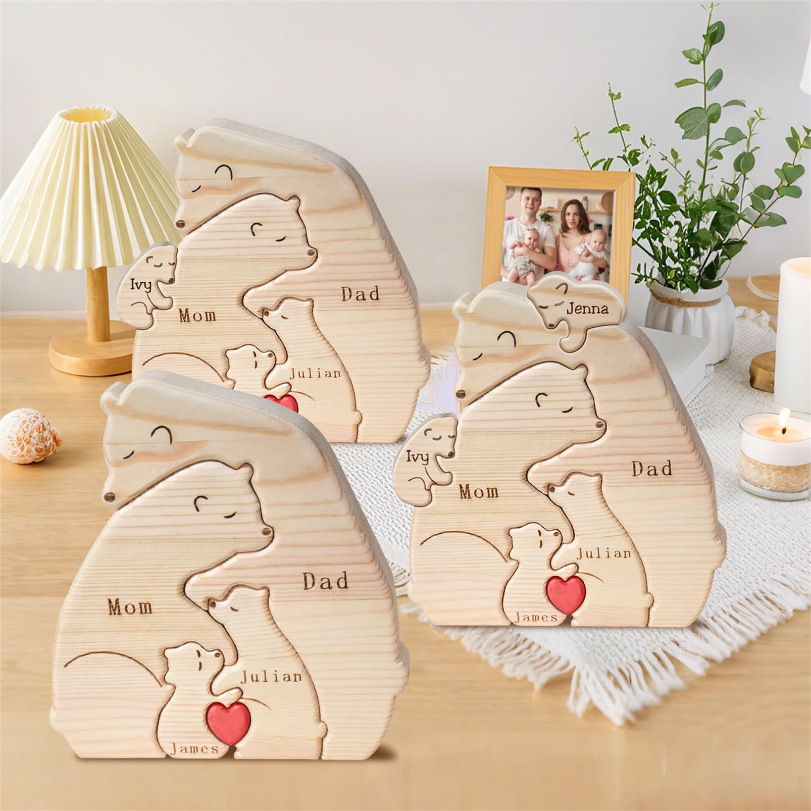 Personalized Family Name Puzzle with 2-8 Names Custom Wooden Bear Puzzle with Names Customized Wooden Puzzle Gifts for Christmas (Bear)