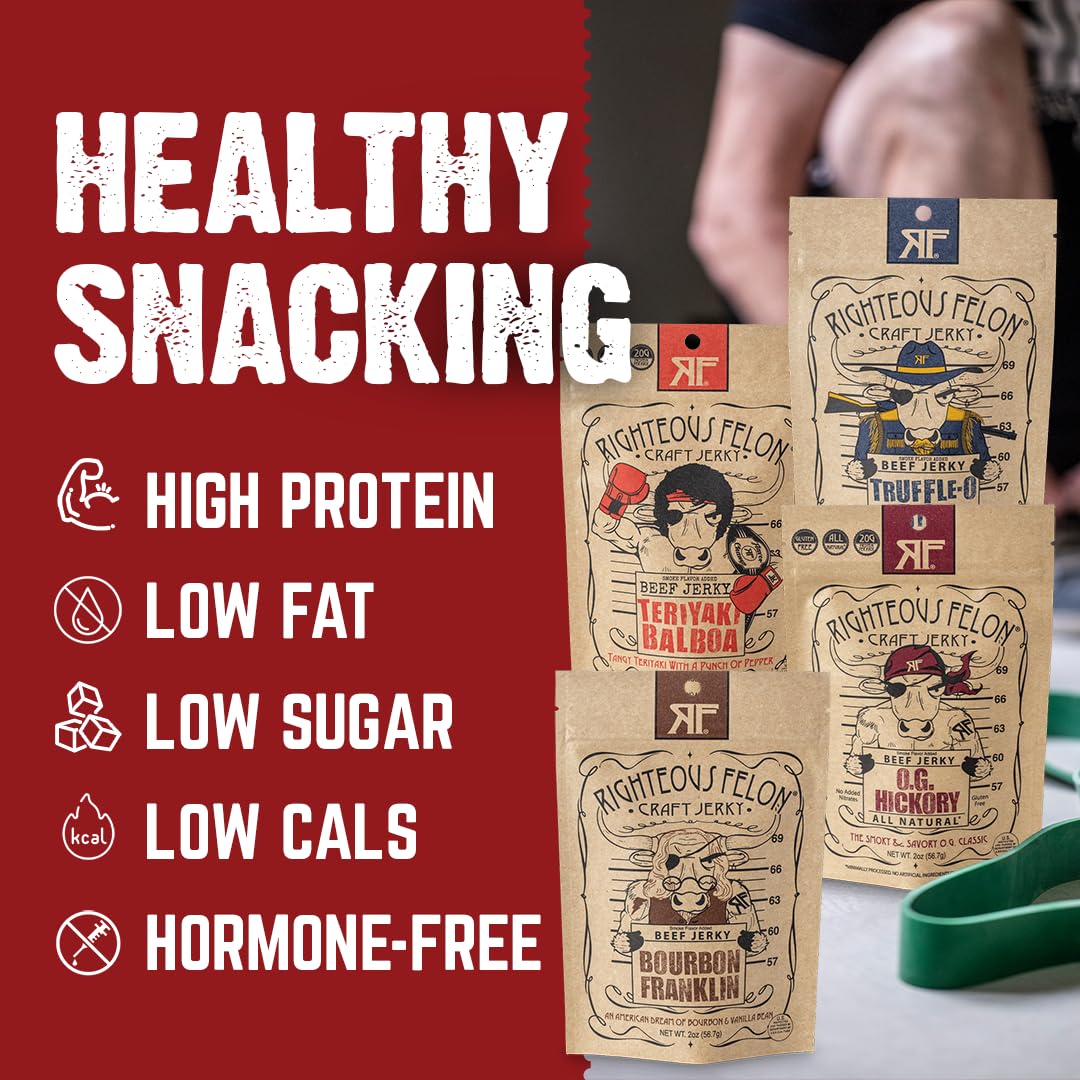 Righteous Felon Beef Jerky & Meat Sticks Variety Pack - Father's Day Jerky Sampler for Dad - Gluten Free Beef Jerky Snack Packs - High Protein, Keto, Low Sugar - Gifts for Men - 11 Pack Sampler