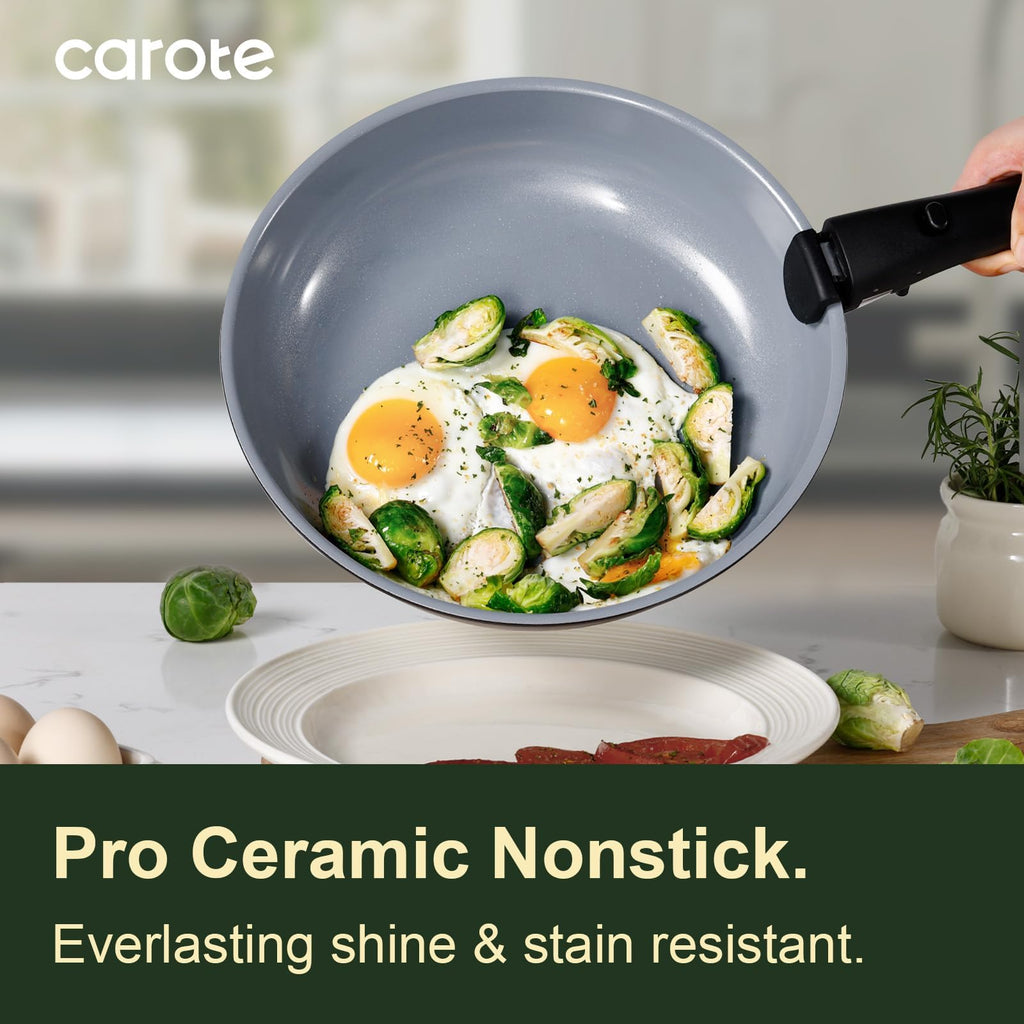 CAROTE 19pcs Pots and Pans Set, Nonstick Cookware Set Detachable Handle, Induction Kitchen Cookware Sets Non Stick with Removable Handle, RV Cookware Set, Oven Safe