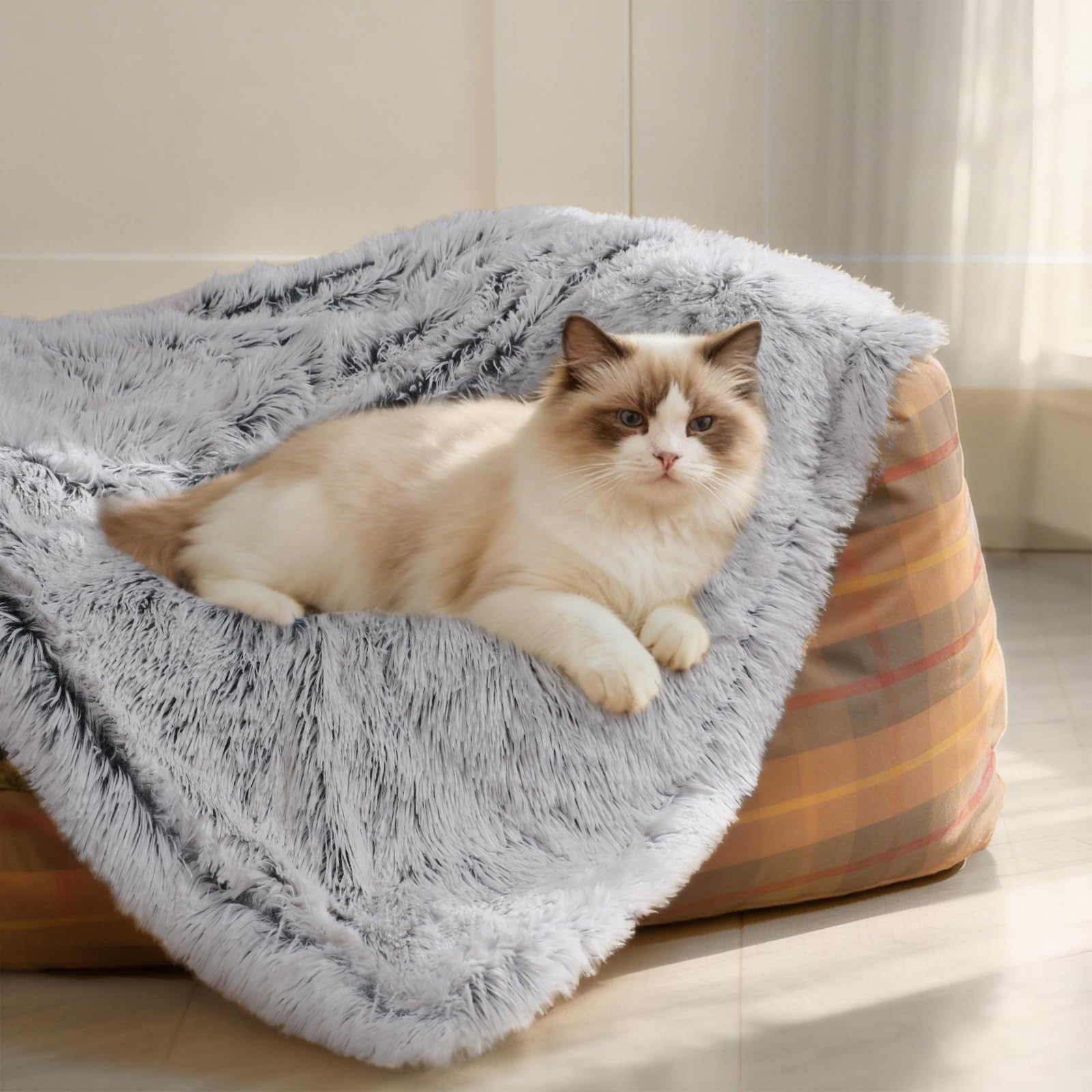 Luciphia Large Waterproof Dog Blanket for Pet Washable Liquid Proof Bed Intimacy Protection Shaggy Plush Calming Long Faux Fur Couch Cover Calming Cat Throw Blankets, Tie-dye Grey, 50" x 60"