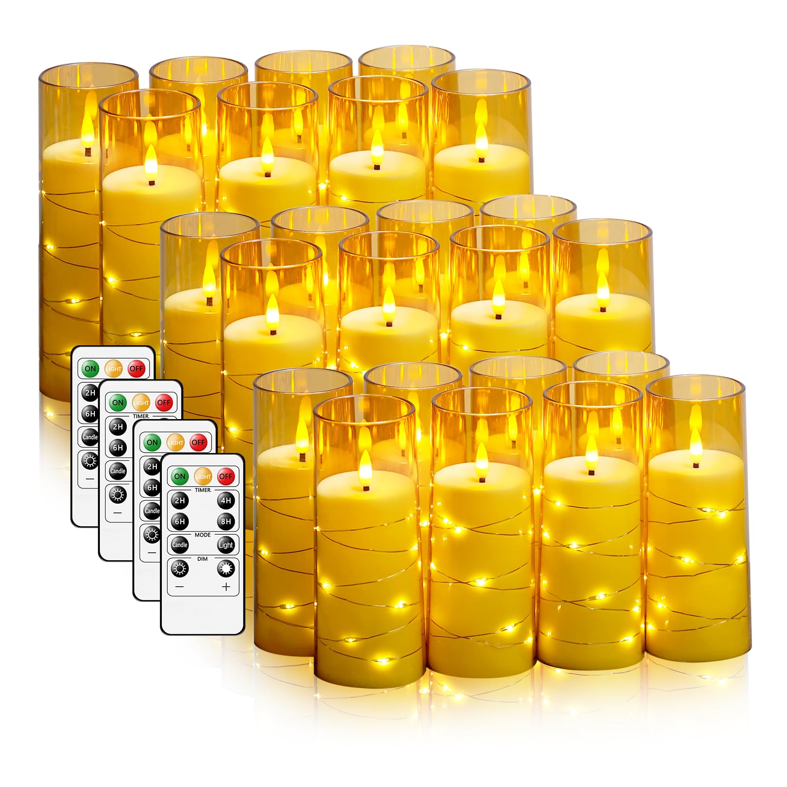 kakoya Flameless LED Candles with Timer 5 Pc Flickering Flameless Candles for Romantic Ambiance and Home Decoration Stable Acrylic Shell,with Embedded Star String，Battery Operated Candles（Red）