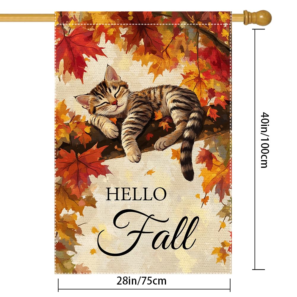 Hello Fall Garden Flag Cat Garden Flags 12x18 Inch Double Sided Vertical Autumn Farmhouse Home Decor Yard Lawn Outdoor Decorations