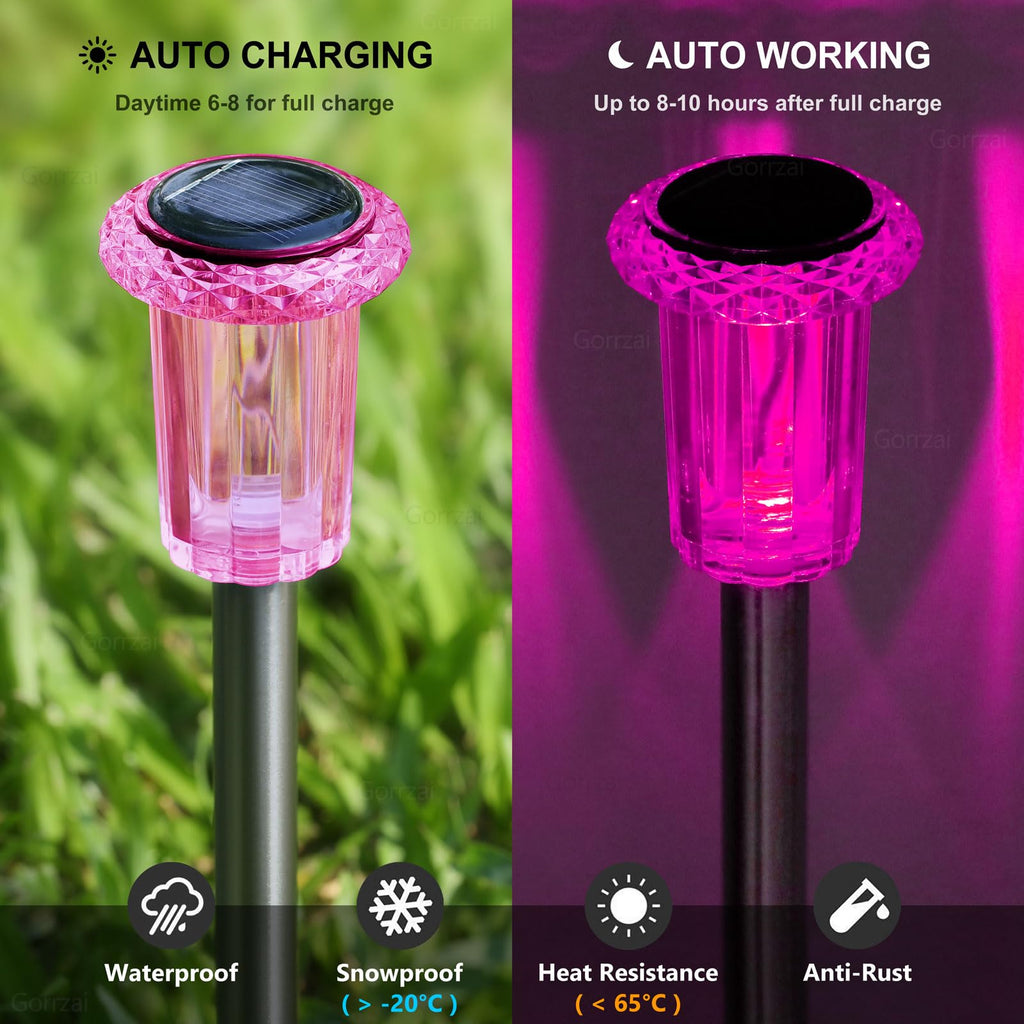 DenicMic Solar Lights Outdoor 10 Pack Waterproof 6000K Cold White LED Stainless Steel Stake Outside Lights for Yard Pathway Garden Driveway Walkway Landscape Path Lighting