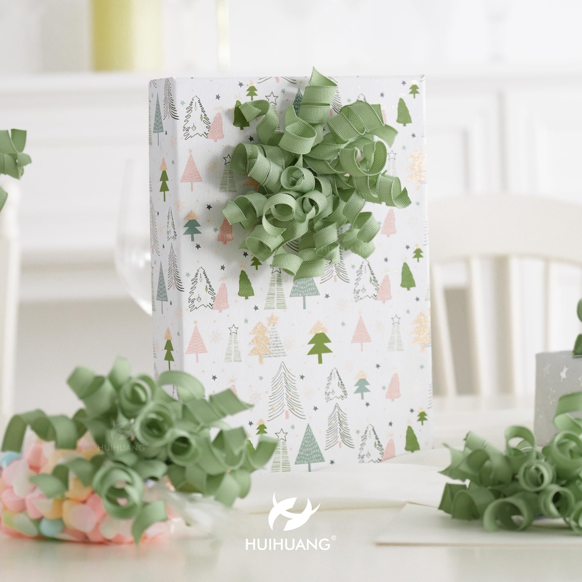 HUIHUANG Green Curly Gift Bows Self Adhesive Sage Green Burst Gift Bow for Gift Wrapping, Birthday, Wedding Baby Shower Party Favors, Wine Bottle, Treat Bags- 6 Counts