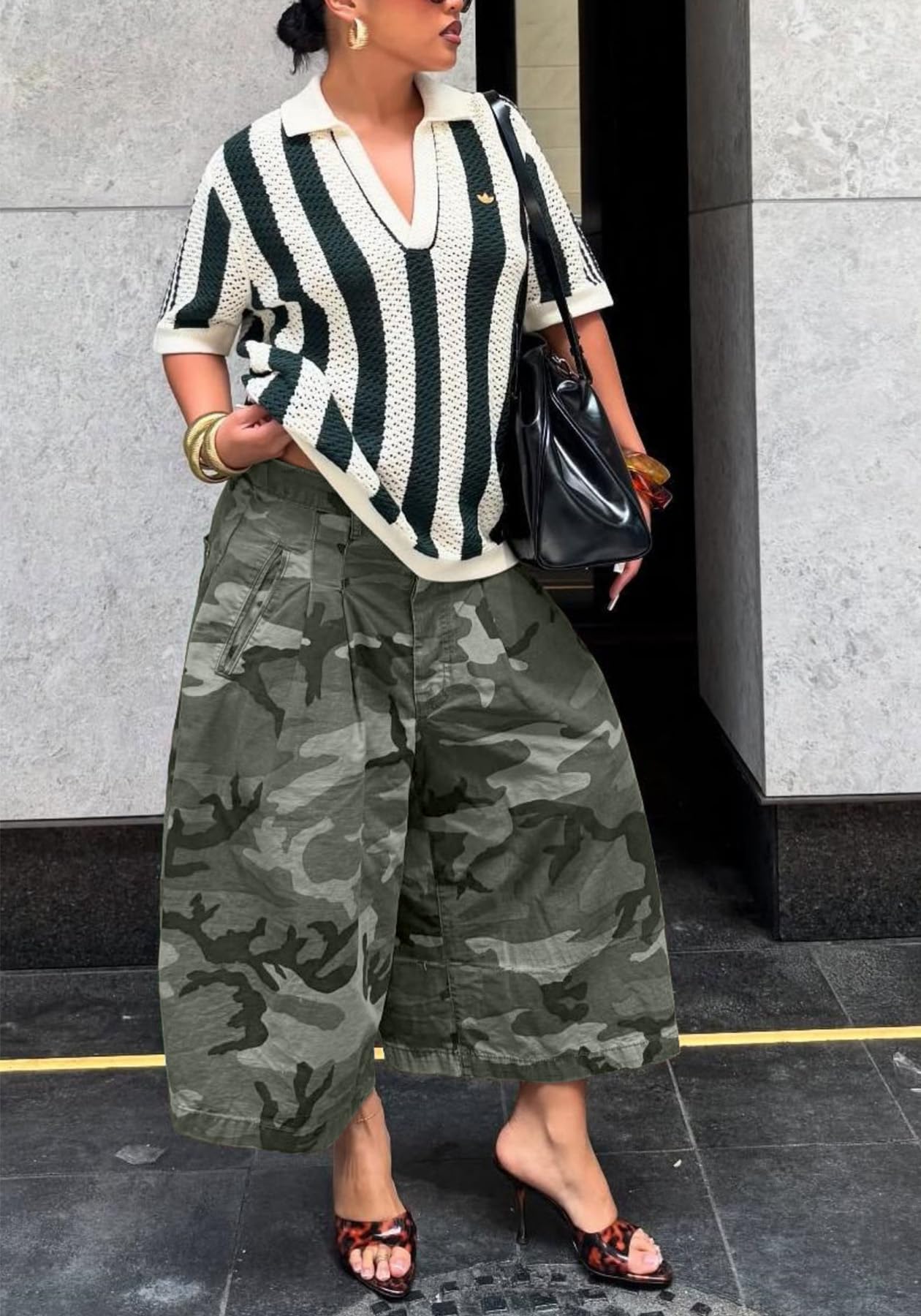 Unybwonn Women Baggy Cargo Jeans Camo Army Fatigue Wide Leg Harem Cropped Denim Pants Plus Size Camouflage Jean Trousers