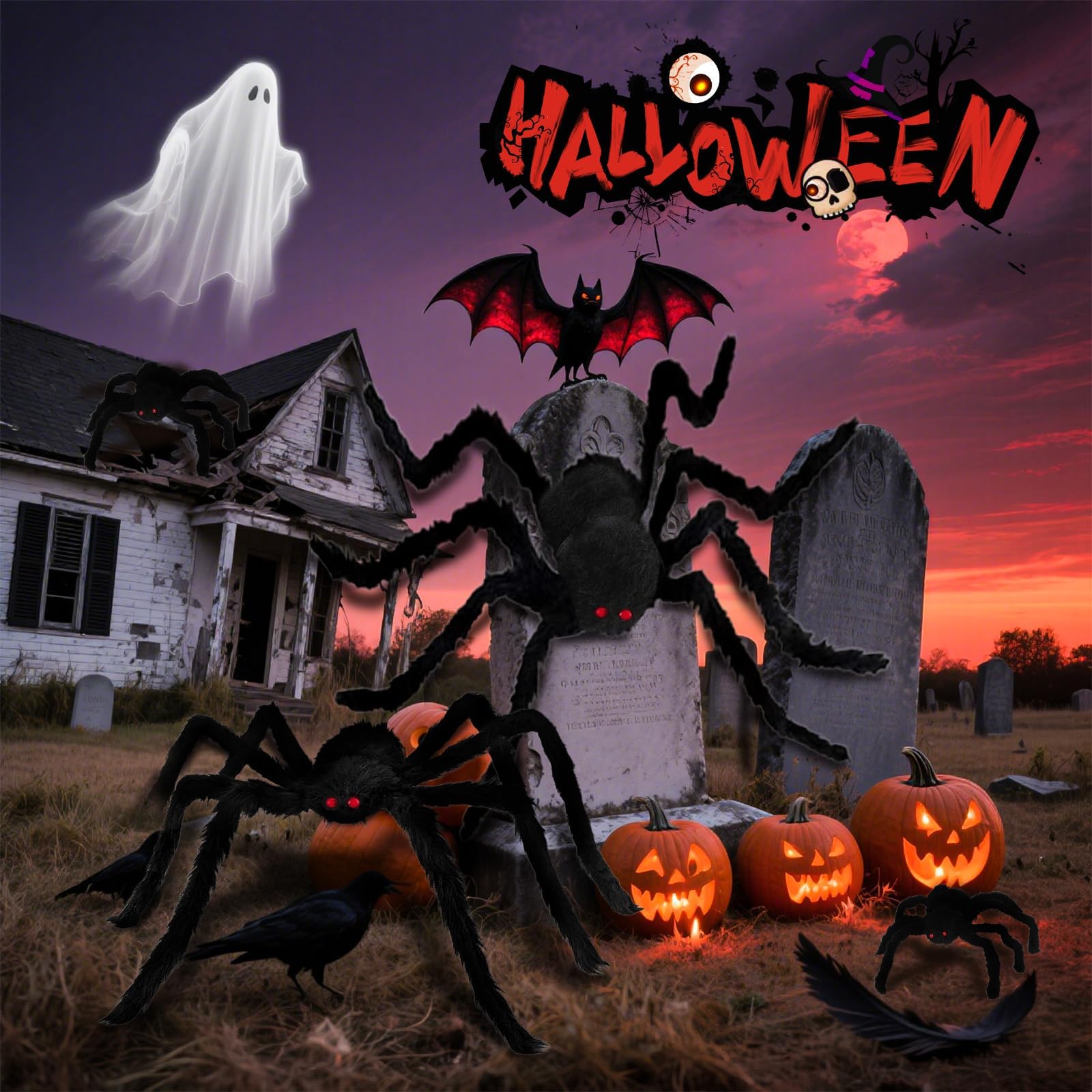 Giant Spider 6.6 Ft, 78" Halloween Decorations Fake Halloween Decor Spiders Large, Furry Spiders for Outdoor Indoor Yard Home Costumes Party House Décor, 1 Pack