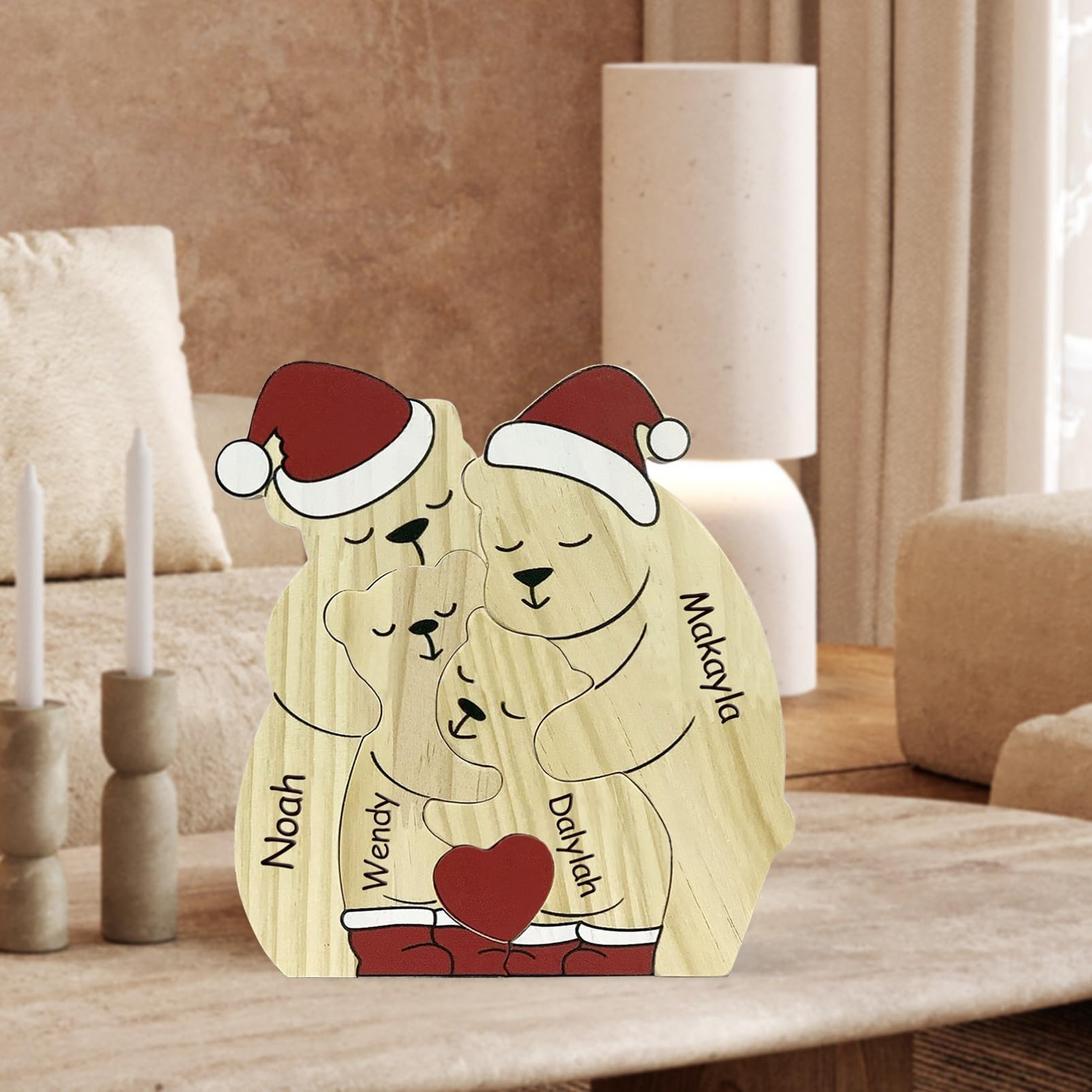 Personalized Family Name Puzzle with 2-8 Names Custom Wooden Bear Puzzle with Names Customized Wooden Puzzle Gifts for Christmas (Bear)