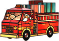 Bieye L12009 Tiffany Style Stained Glass Christmas Fire Truck Table Lamp with Santa, Reindeer, and Gifts, Handmade Holiday Decoration, 12" Wide