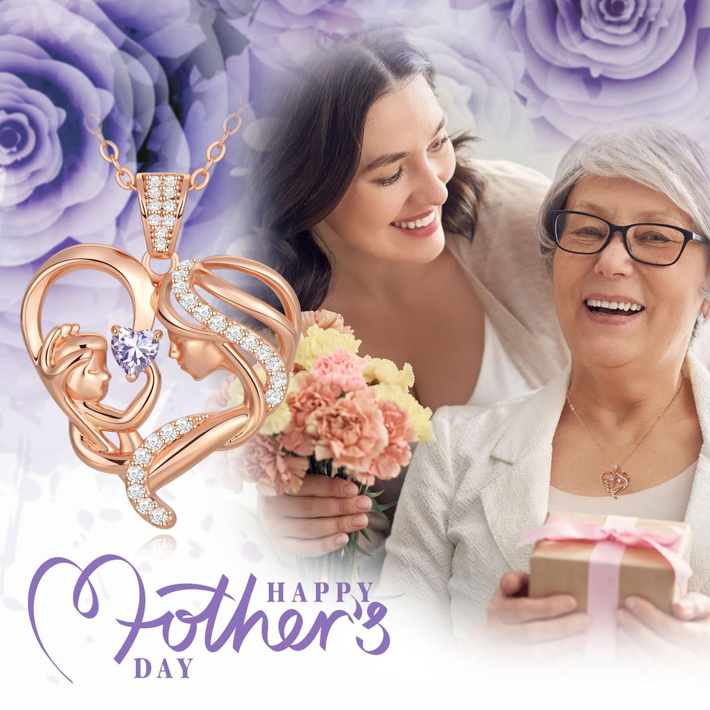 Mothers Day Gifts for Mom Wife Her Grandma, S925 Sterling Silver Birthstone Necklaces Jewelry for Women, Mother's Day Love Heart Pendant Necklace for Anniversary Birthday Christmas Day