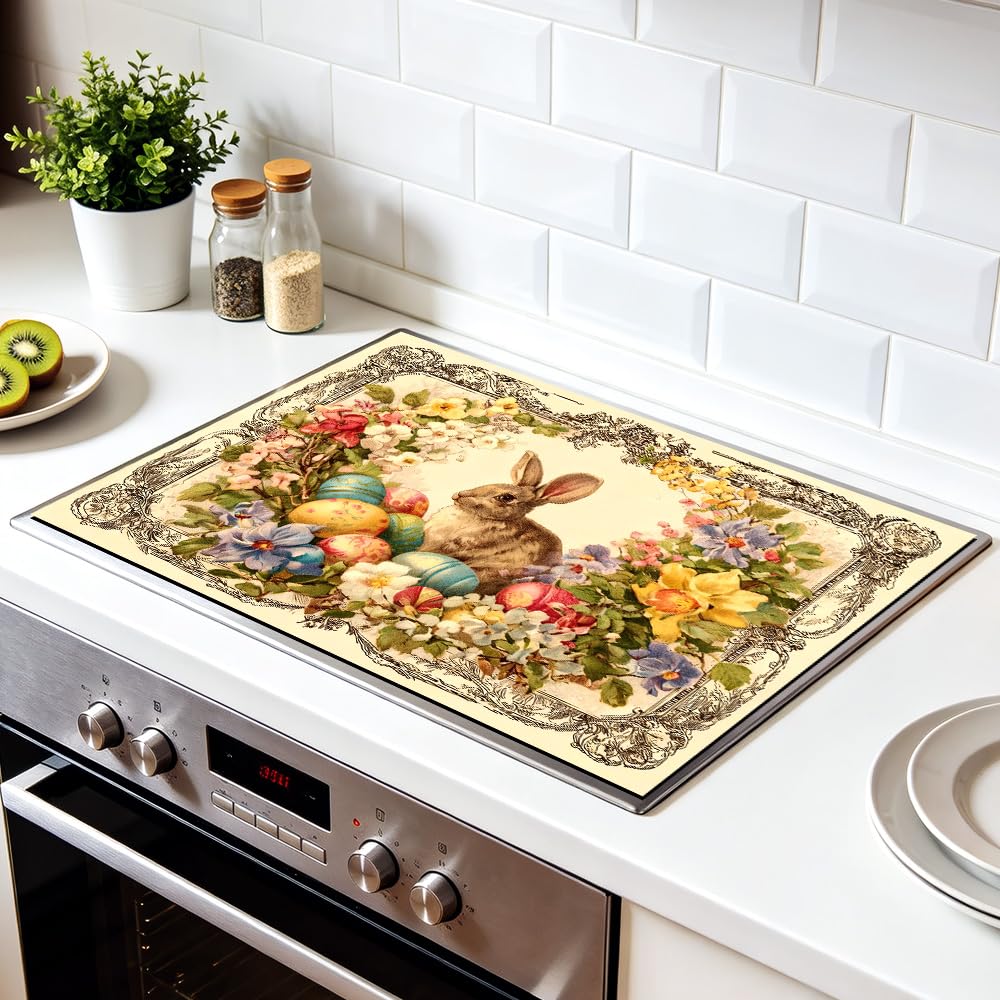Stove Mat 28.35 x 20.47 Inch Christmas Fireplace and Tree Design Cozy Living Room Holiday Scene Decorative Kitchen Countertop Cover Reusable Flexible Mat for Gas Range Electric Stove Home Winter Décor