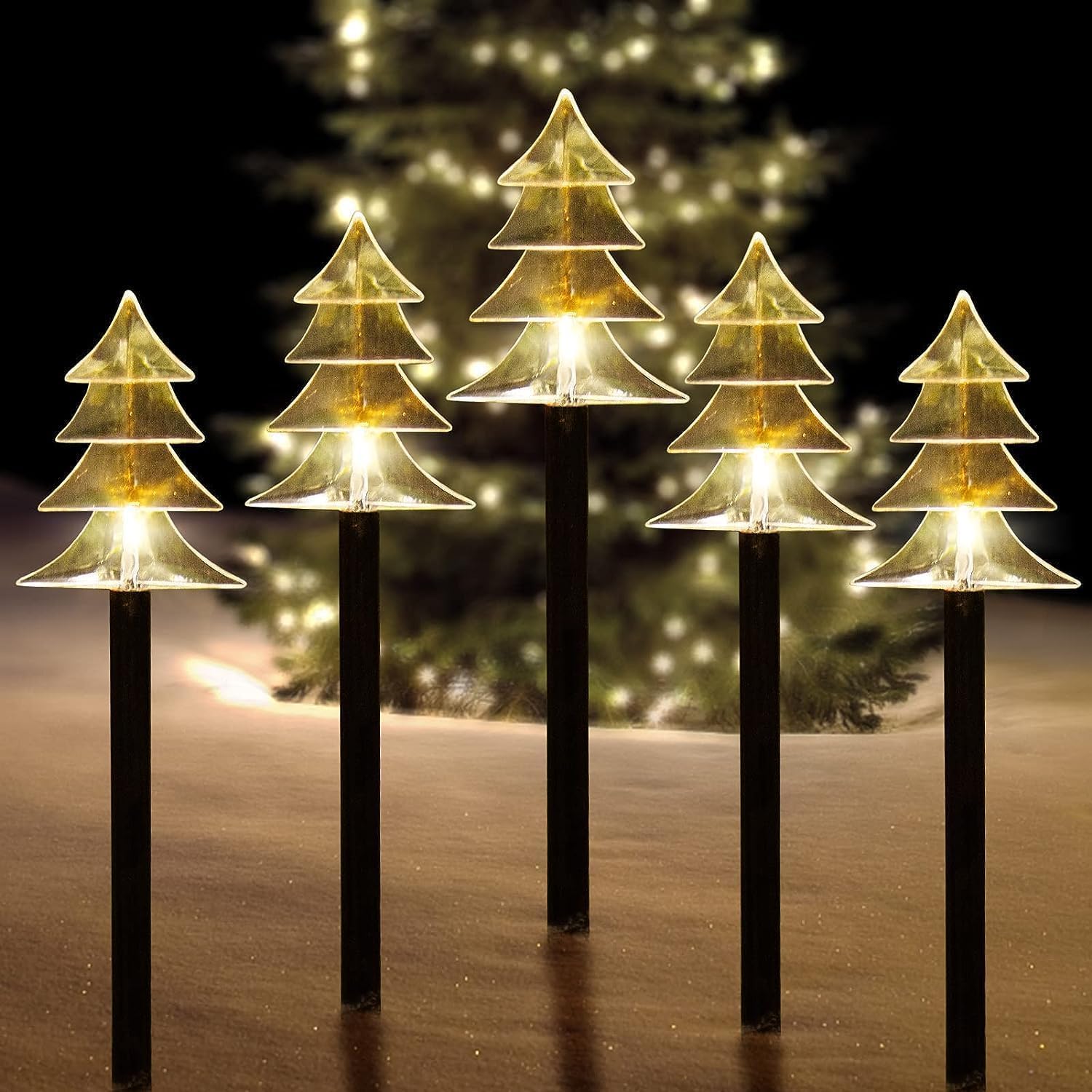 Outdoor Christmas Decorations, Solar Christmas Pathway Lights, Set of 5 Waterproof Landscape LED Lights for Yard Lawn Patio Walkway Decor
