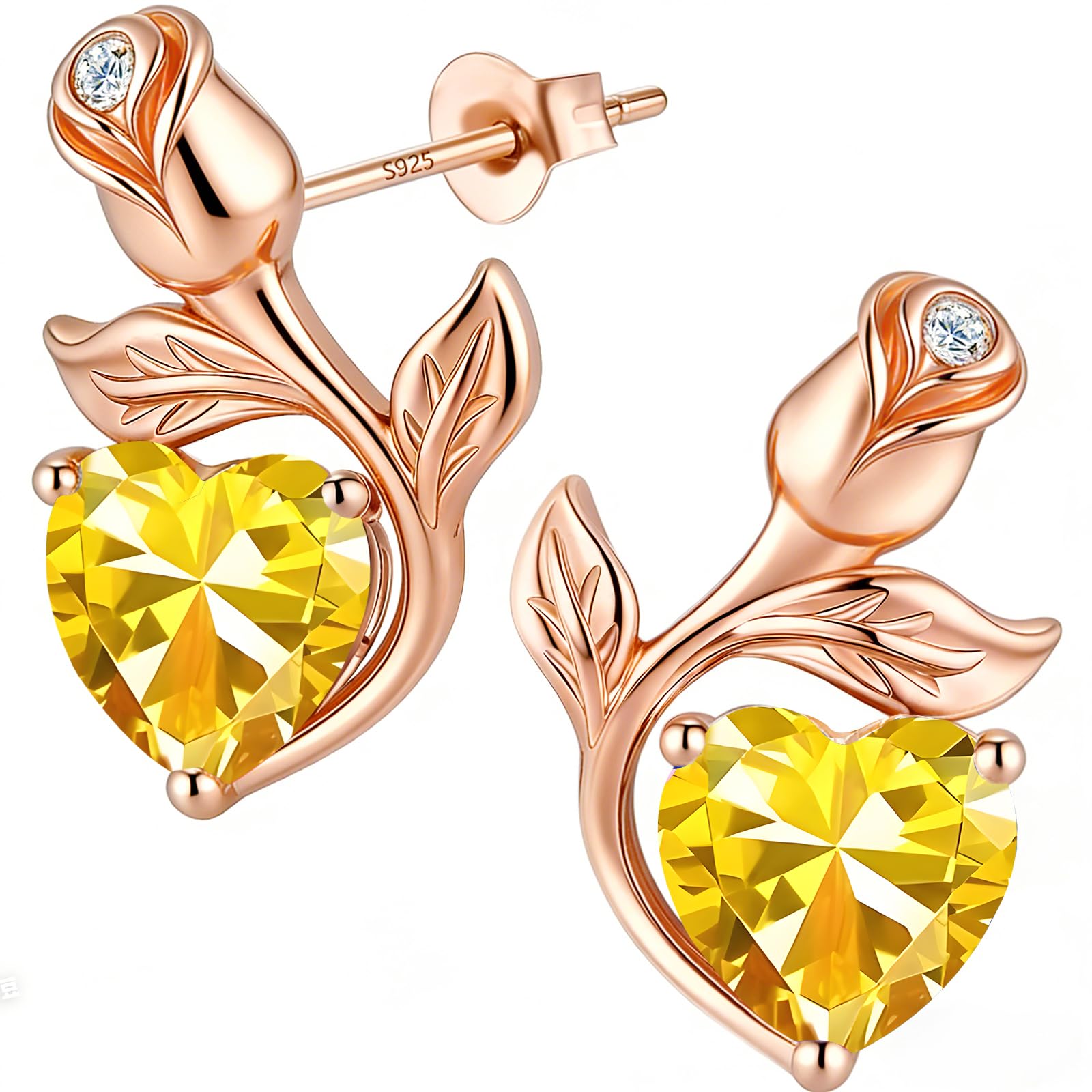 0.8CT Rose Heart Earrings Option of Sapphire Moissanite Stud Earrings Lab-Grown Earrings Birthstone Earrings for Women S925 Sterling Silver Post D Color VVS1 Clarity Ideal Gift for Wife Mother for Birthday Anniversary Mothers Day Gift for Mom Conveying I