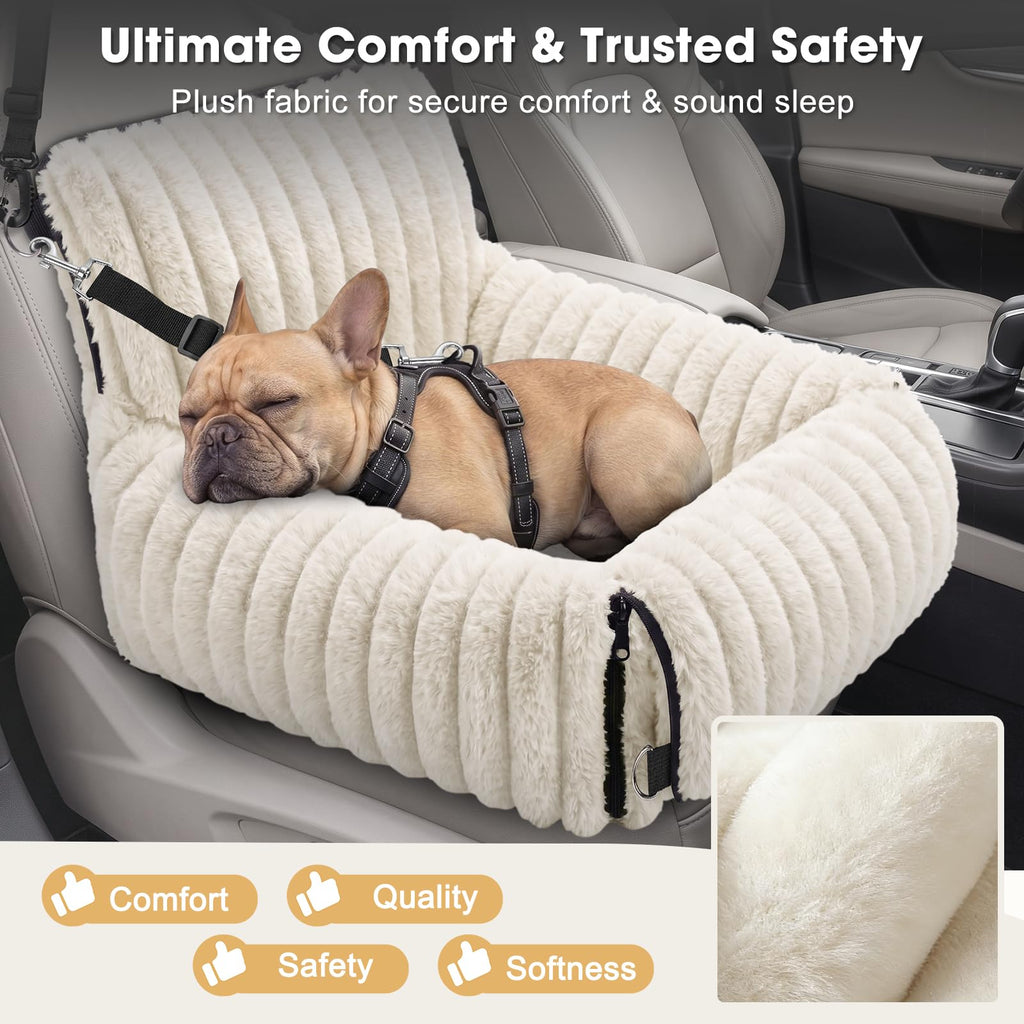 MIXJOY 6-in-1 Dog Car Seat for Small/Medium Dogs up to 25 lbs, Multi-Functional Dog Carrier for Car with Detachable Washable Cover, Pet Travel Bed with Clip-On Safety Leash, Beige