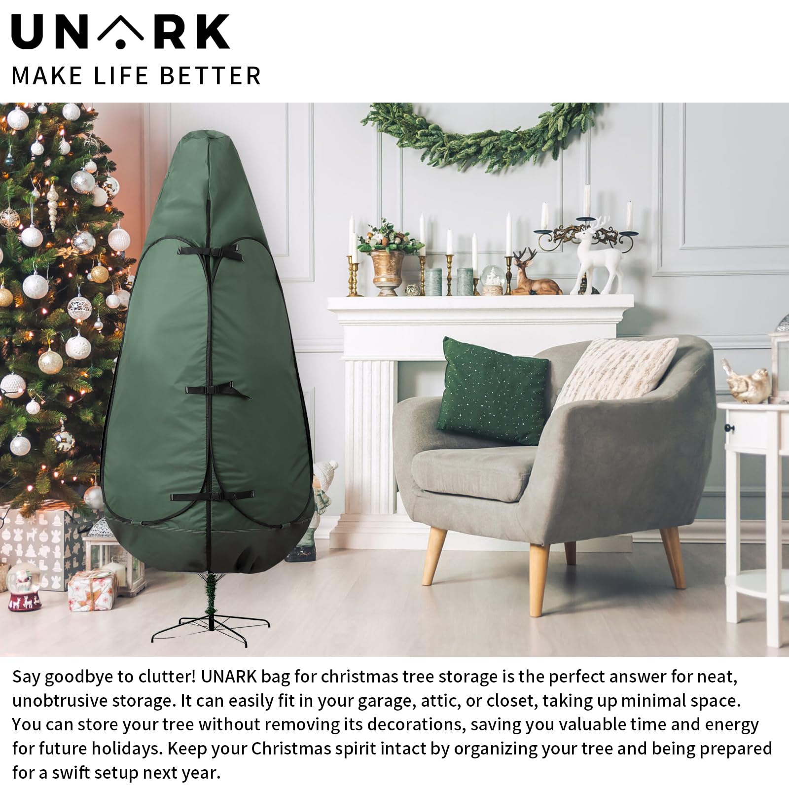 Upright Christmas Tree Storage Bag 7.5 Ft, Artificial Christmas Tree Storage Bag 6.5ft, Christmas Tree Cover for Upright Storage Fit 6 Ft / 6.5 Ft / 7 Ft / 7.5 Gray
