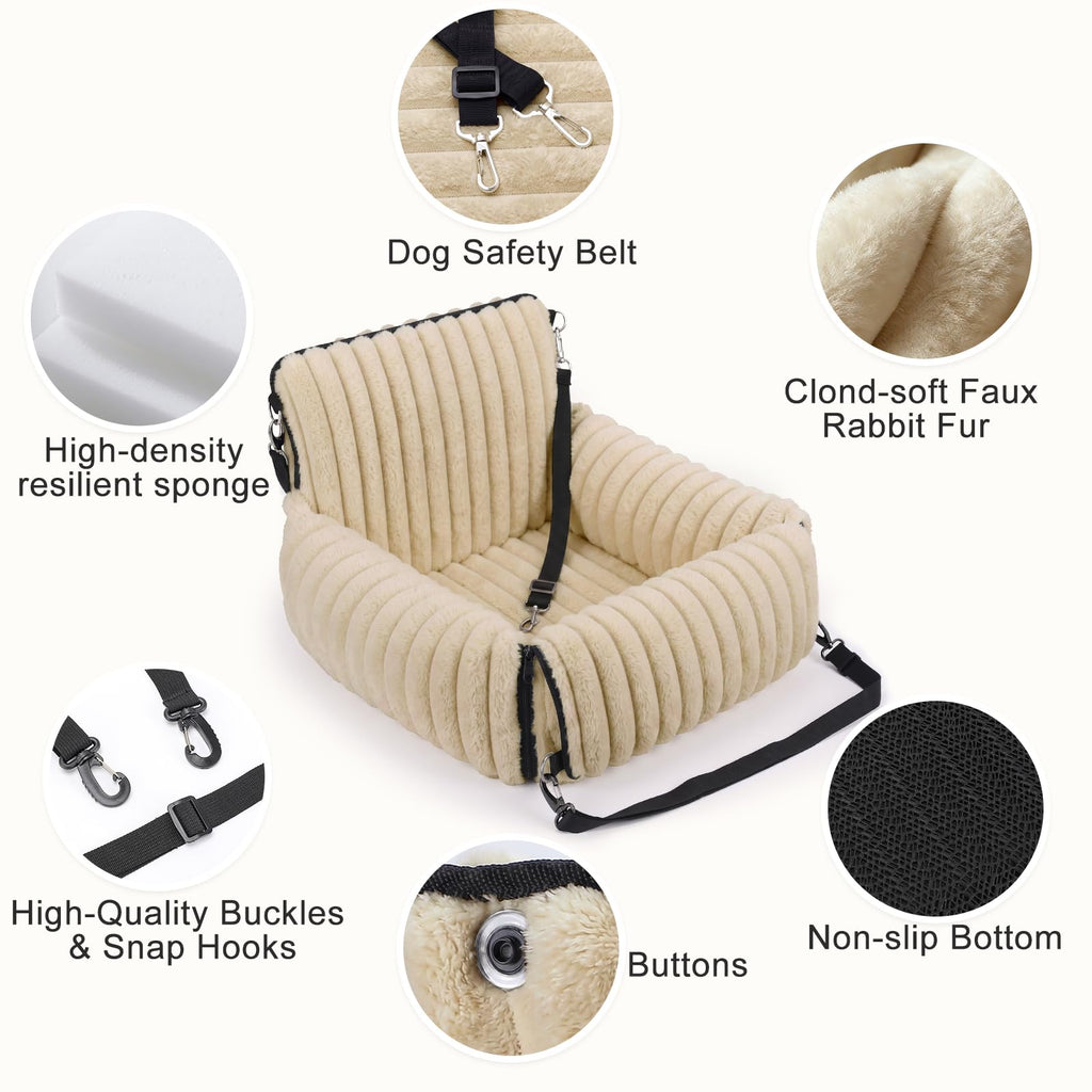 MIXJOY 6-in-1 Dog Car Seat for Small/Medium Dogs up to 25 lbs, Multi-Functional Dog Carrier for Car with Detachable Washable Cover, Pet Travel Bed with Clip-On Safety Leash, Beige