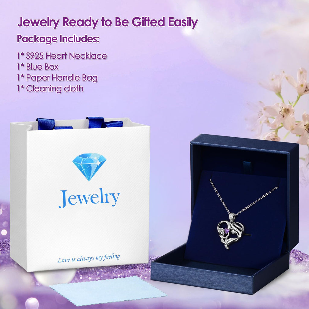 Mothers Day Gifts for Mom Wife Her Grandma, S925 Sterling Silver Birthstone Necklaces Jewelry for Women, Mother's Day Love Heart Pendant Necklace for Anniversary Birthday Christmas Day