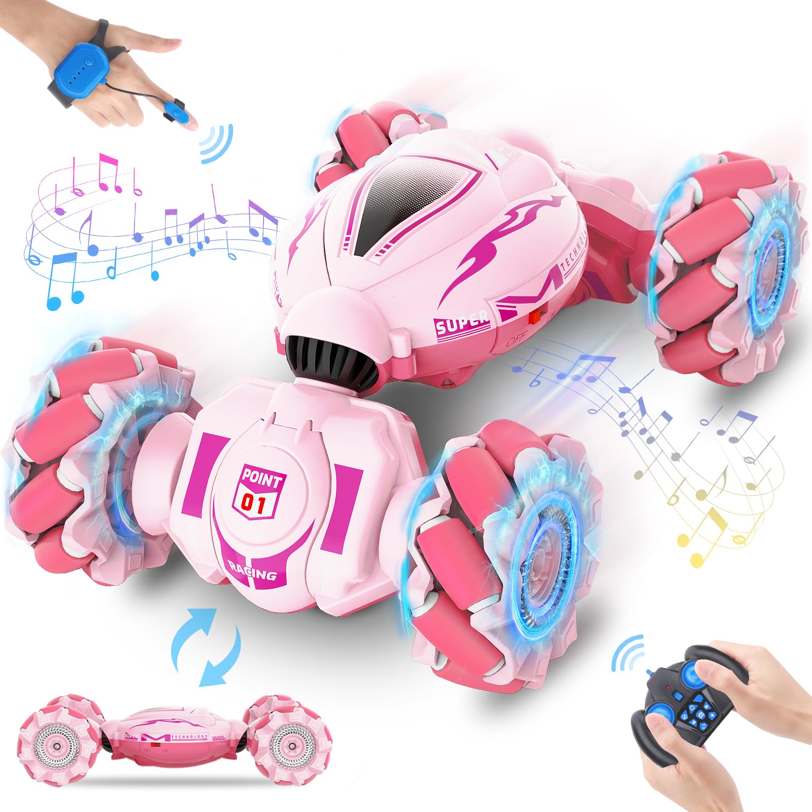 Fosgoit Gesture Sensing RC Stunt Car - Toys for 6-12 Years Old Boys Girls, 4WD Remote Control Car, Hand Controlled Car with Lights Music, Cool Birthday Gifts for Kids Age 6 7 8 9 10 11 12 Years Old