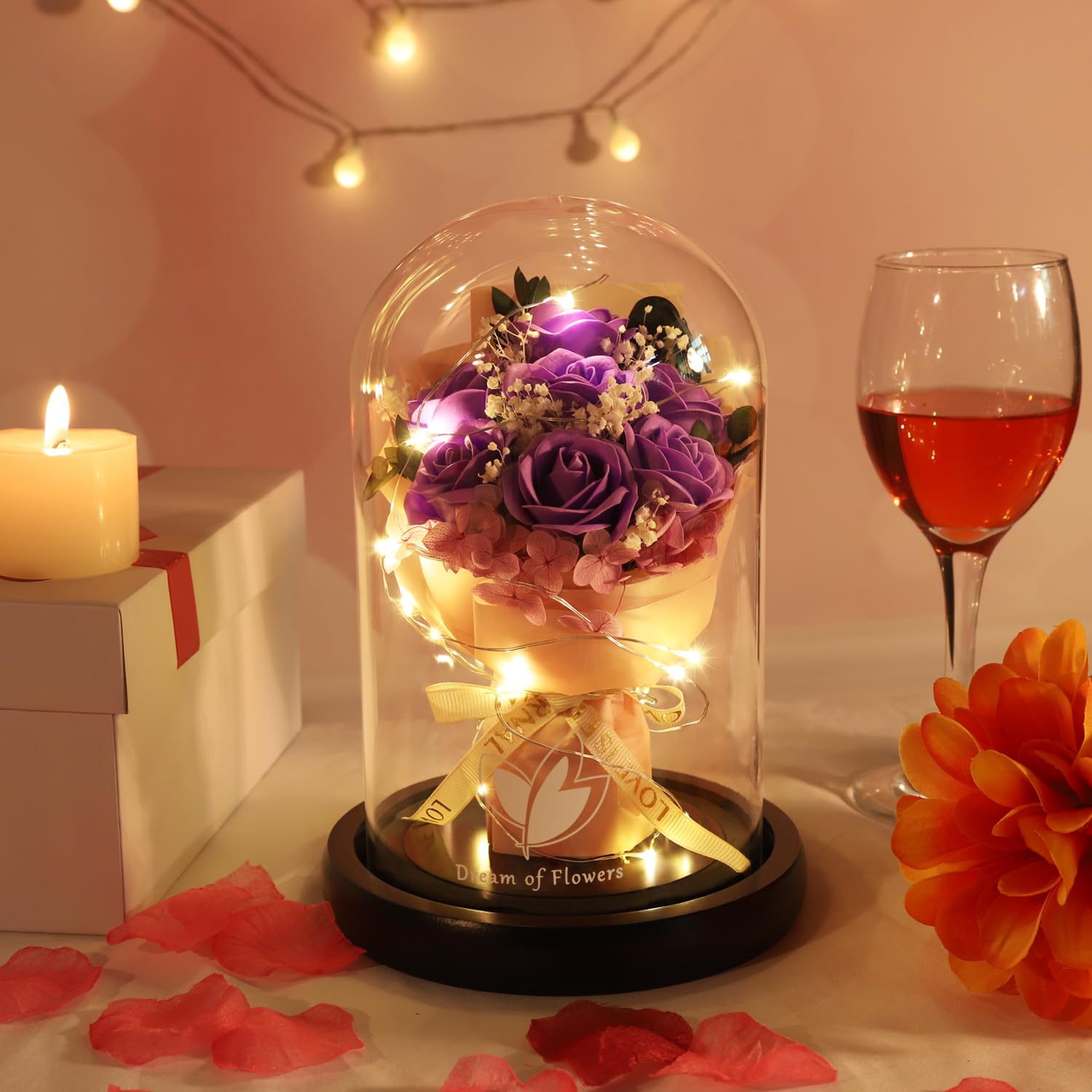 Beauty and The Beast Rose for Mom, Birthday Gifts for Women, Light Up Roses, Glass Dome Rose with LED Lights, Red Roses, Women's Gift for Mom Wife Grandmother